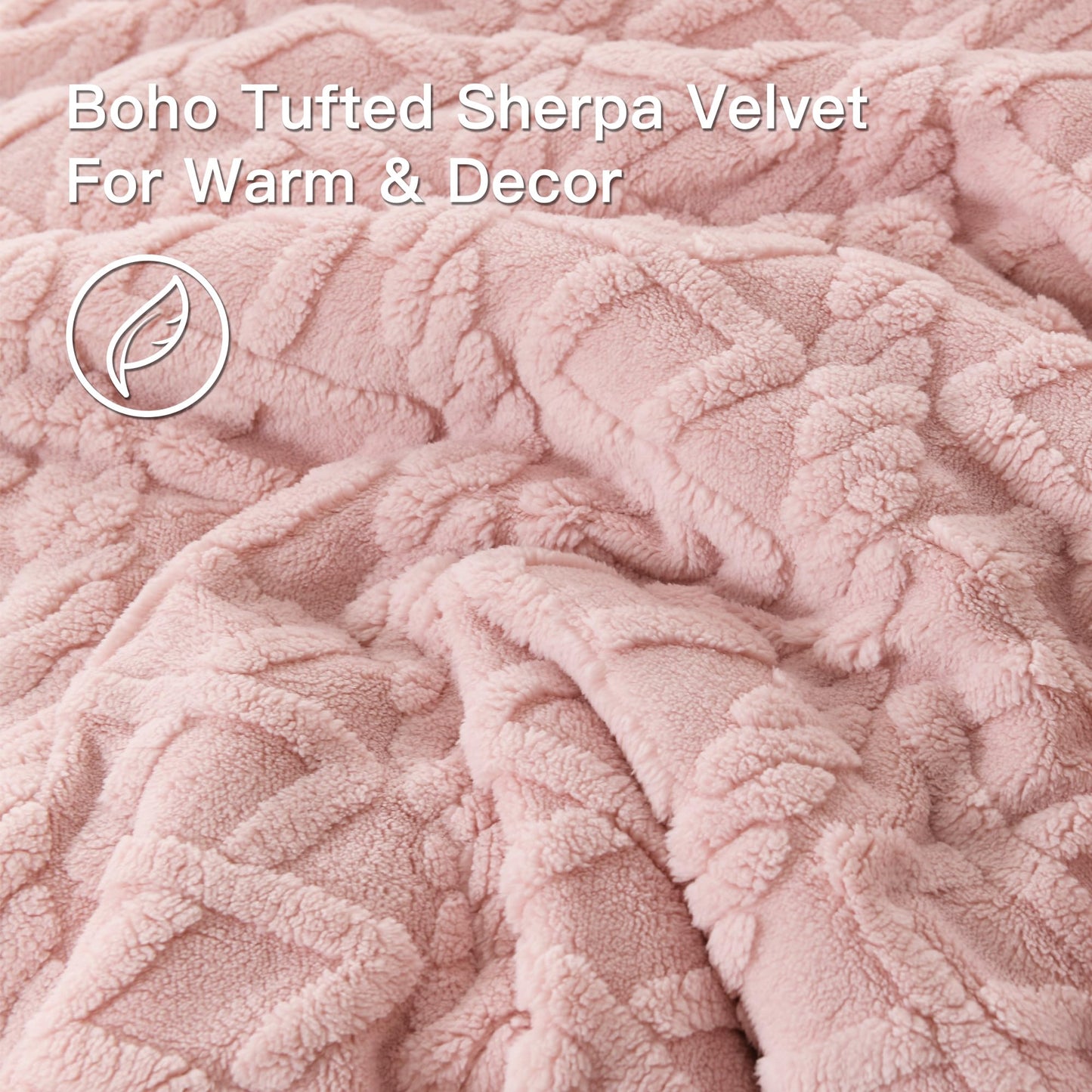 Andency Fluffy Sherpa Full Comforter Set, Super Soft Blush Fleece Warm Bedding for Winter, Luxury Jacquard Boho Thick Fuzzy Plush Bed Set 3 Pieces(1 Shaggy Comforter, 2 Pillowcases)