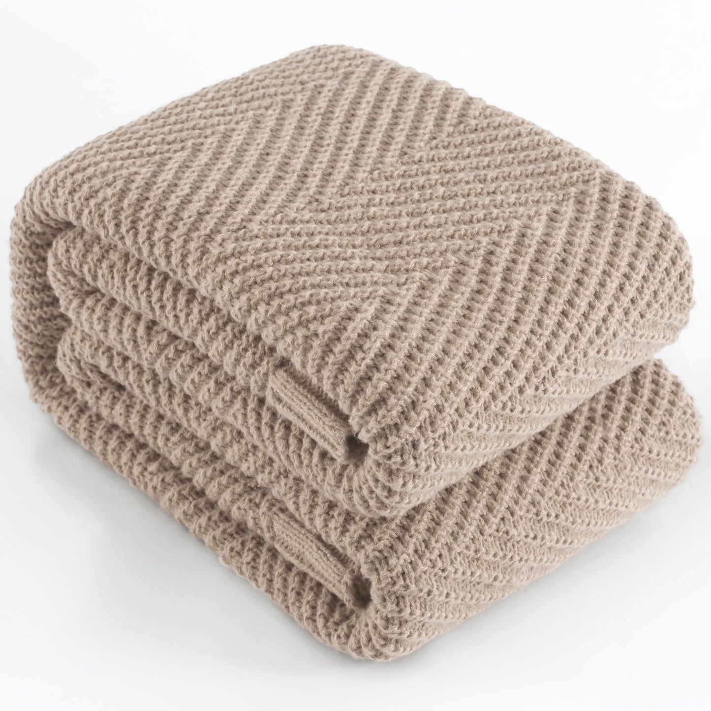LONG CREATE Knitted Throw Blanket 50"X60", Taupe Knit Throws for Bed, Super Soft Boho Chevron Blankets for Couch Sofa Chair Room Decor, Textured Decorative Farmhouse Cozy Lightweight