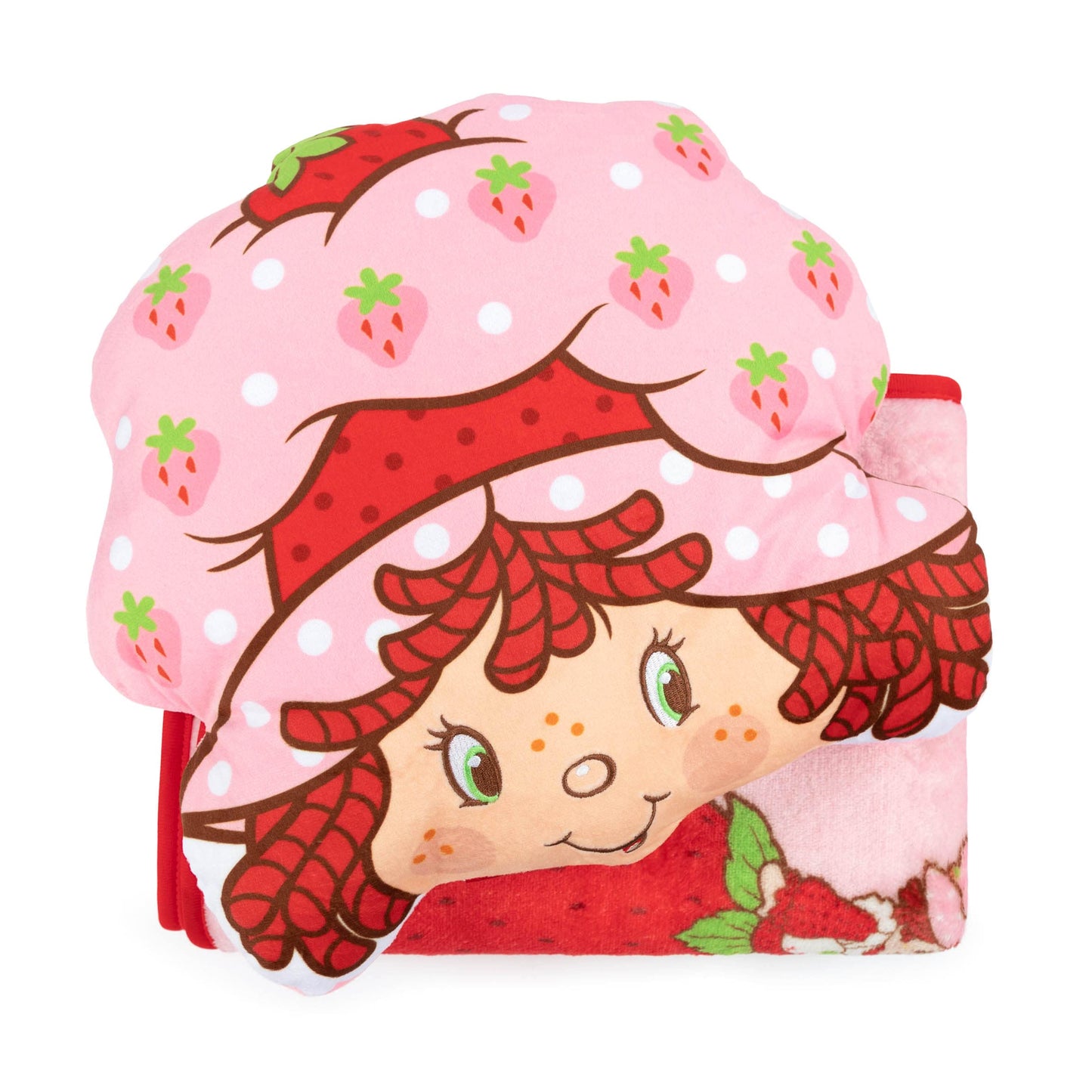 Jay Franco Strawberry Shortcake Fleece Blanket and Pillow Set, 40 x 50 Inch, Kids Super Soft Cozy 2 Piece Travel Set, Machine Washable, Fade Resistant, Non-Toxic, Gift for Kids (Official Product)