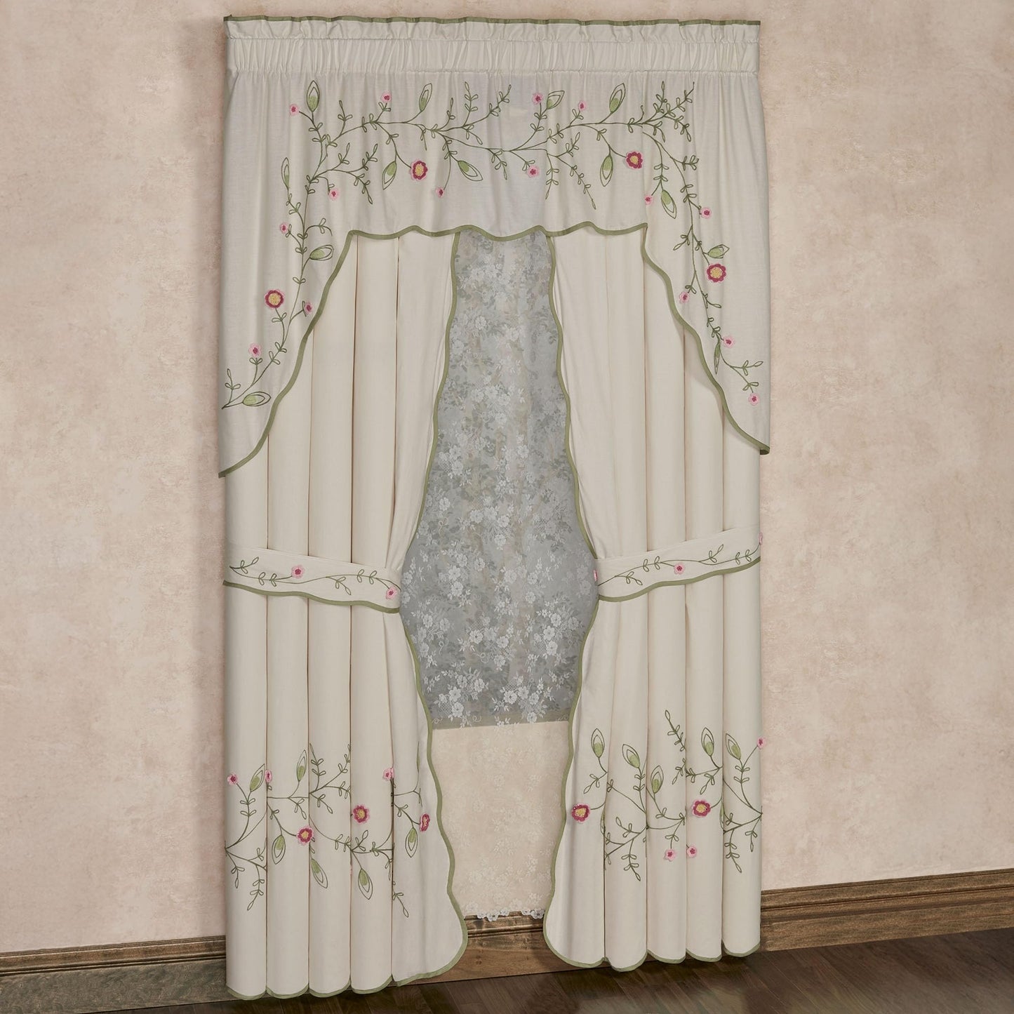 Posy Cottage Garden Contour Swag Window Valance & Curtains Set