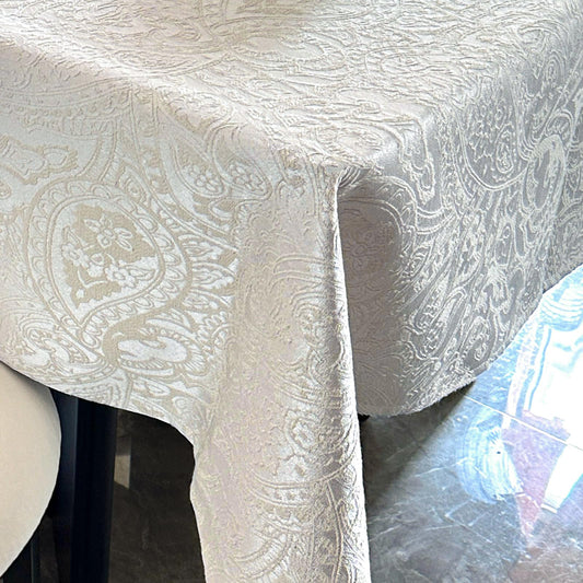 ZIWUROAD Jacquard Rectangle Tablecloth, Floral Design Thick Kitchen Dining Table Cloth, Waterproof Wrinkle Free Decorative Fabric Table Cover for Outdoor and Indoor, 84x60 Inch Milky White
