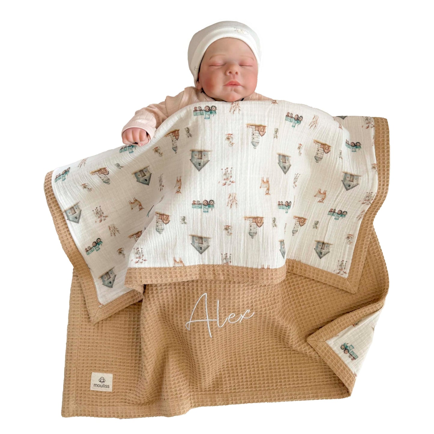 Mouliss Personalized Baby Blanket with Name – Handmade 100% Organic Cotton Newborn Gift | Custom Knit Blanket for Boys, Girls, Kids & Baby Showers