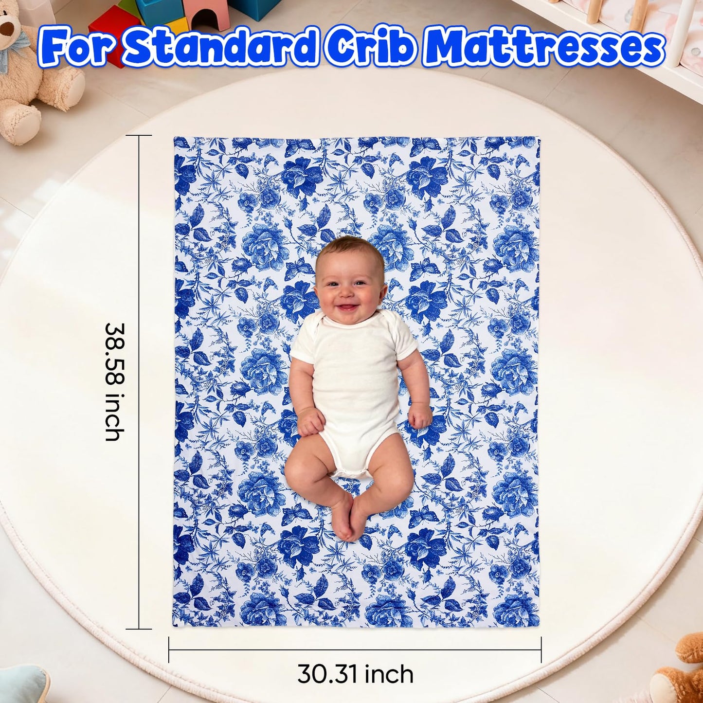 Baby Blanket for Boys Girls Super Soft Double Layer Minky with Dotted Backing Cute Cow Crib Receiving Blanket Bed Throws for Newborns Nursery Stroller Toddler 30 x 40 Inch (Blue Floral)