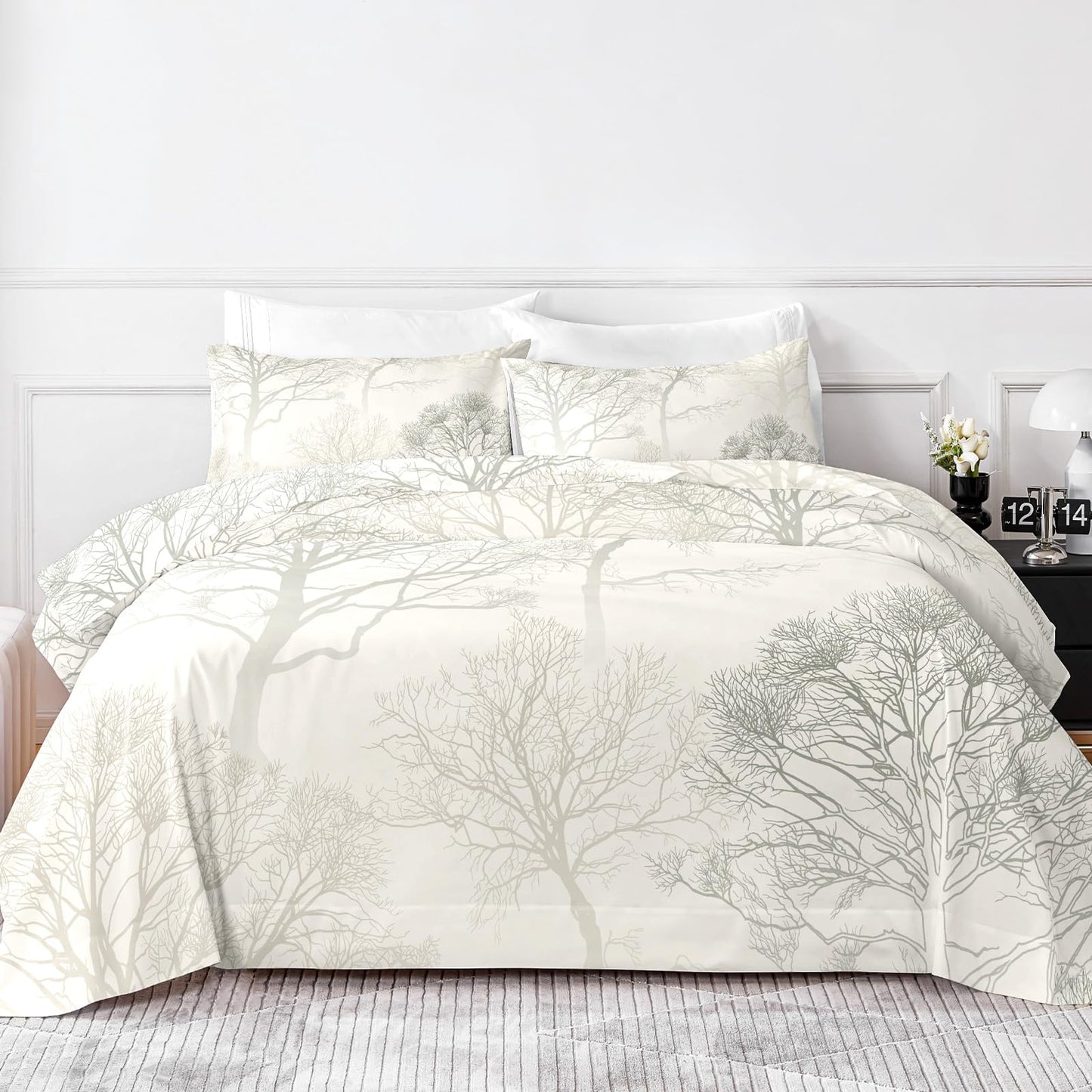 HCORA Floral King Size Sheets Set, Luxury 1800TC Hotel Quality Double Brushed Microfiber Deep Pocket Bed Sheets, Ultra Soft, Breathable and Cooling, 4PC, King