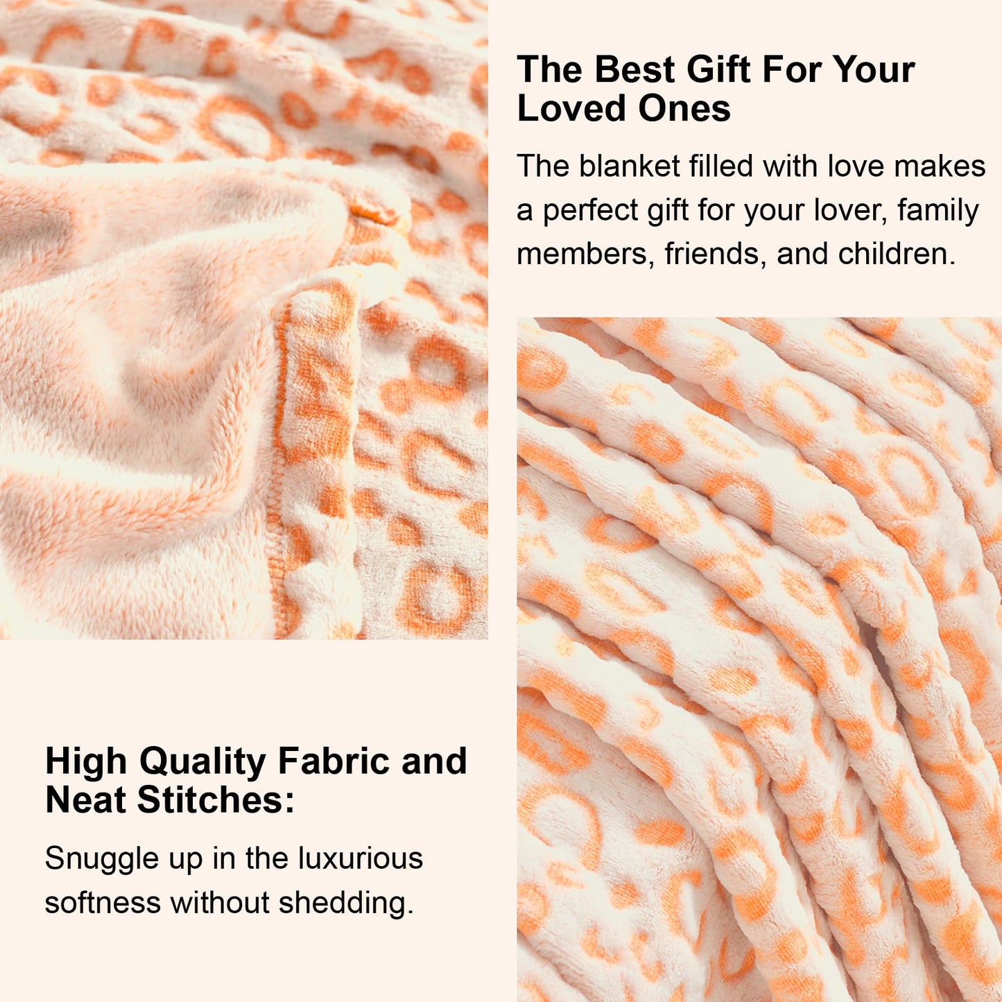 PLEASANT BOULEVARD | Leopard Throw Blanket Fleece, Premium Lightweight Cozy Warm Plush Microfiber Bedspread for Couch Sofa and Bed (Orange, Throw (50 x 60 inches))