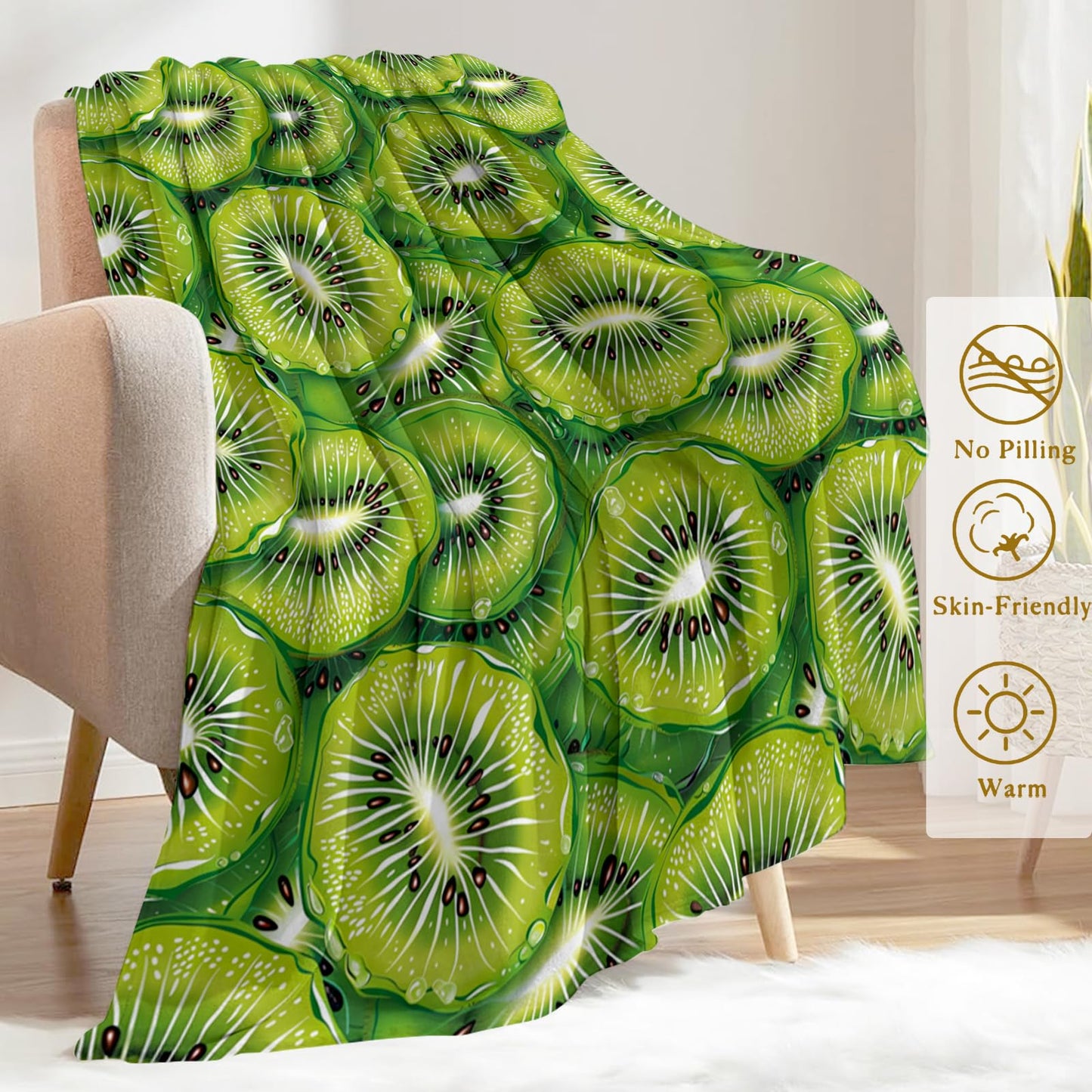 ainori Fresh Kiwifruit Throw Blanket 50x60 in, Fresh Green Kiwi Fruit Blankets for Couch Bedroom Living Room Indoor Decor, Lightweight Soft Cozy Bedding Birthday Gift for Kids Boys Adults