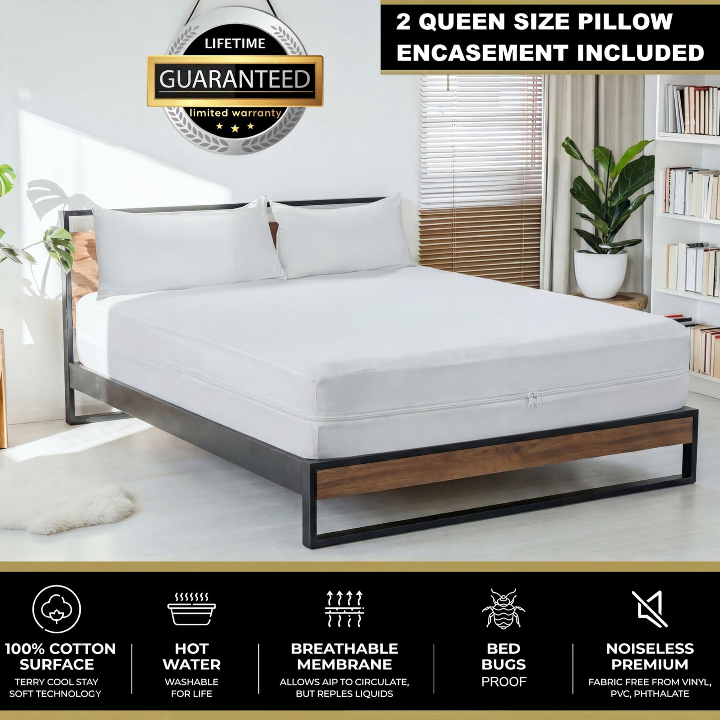 MATTSHIELD Ultimate 3-Piece Kit - Bed Bug-Proof Mattress Cover Twin XL - 100% Cotton Top + 2 Pillow Protectors with Zipper - 6 Sided Waterproof Encasement, Total Defense Kit