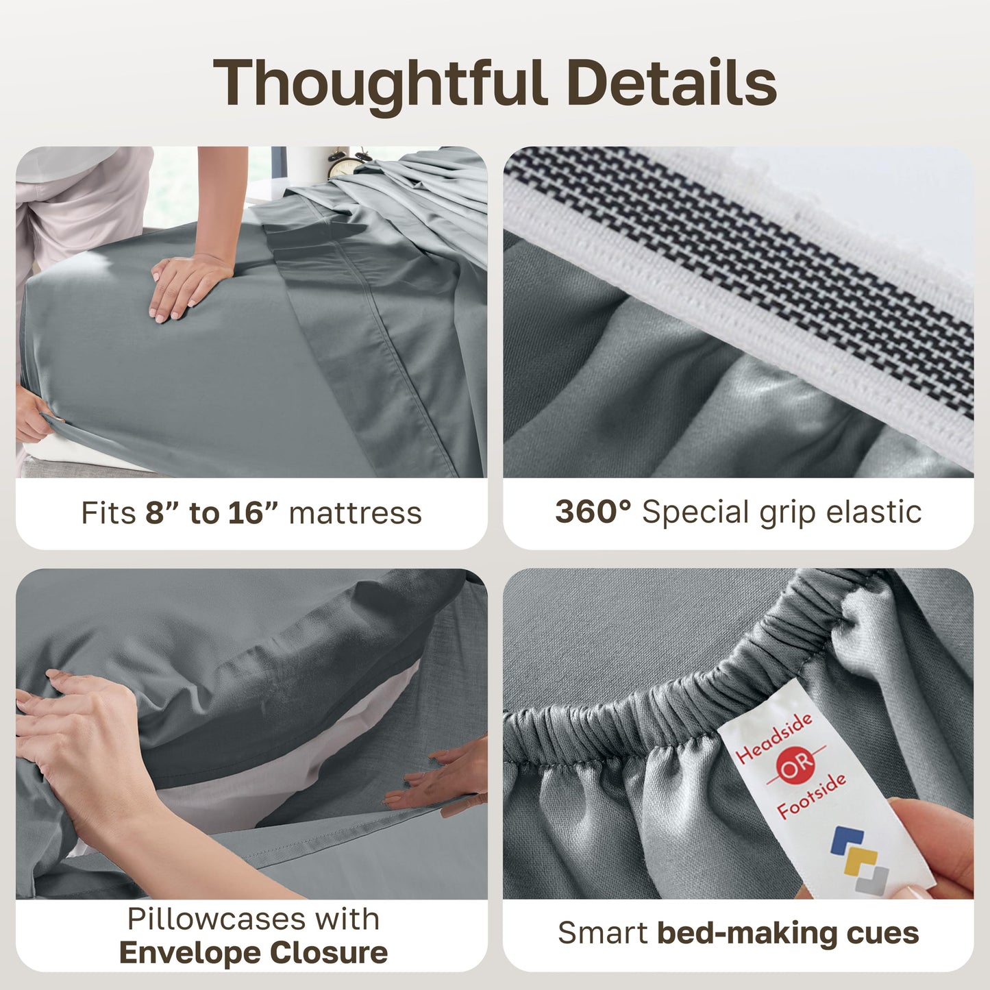 California Design Den 100% Egyptian Cotton Sheets - Queen Sheets Set, Certified Authentic Luxury, Soft Sateen, Deep Pockets, Breathable and Durable Luxury Bedding Set - Grey