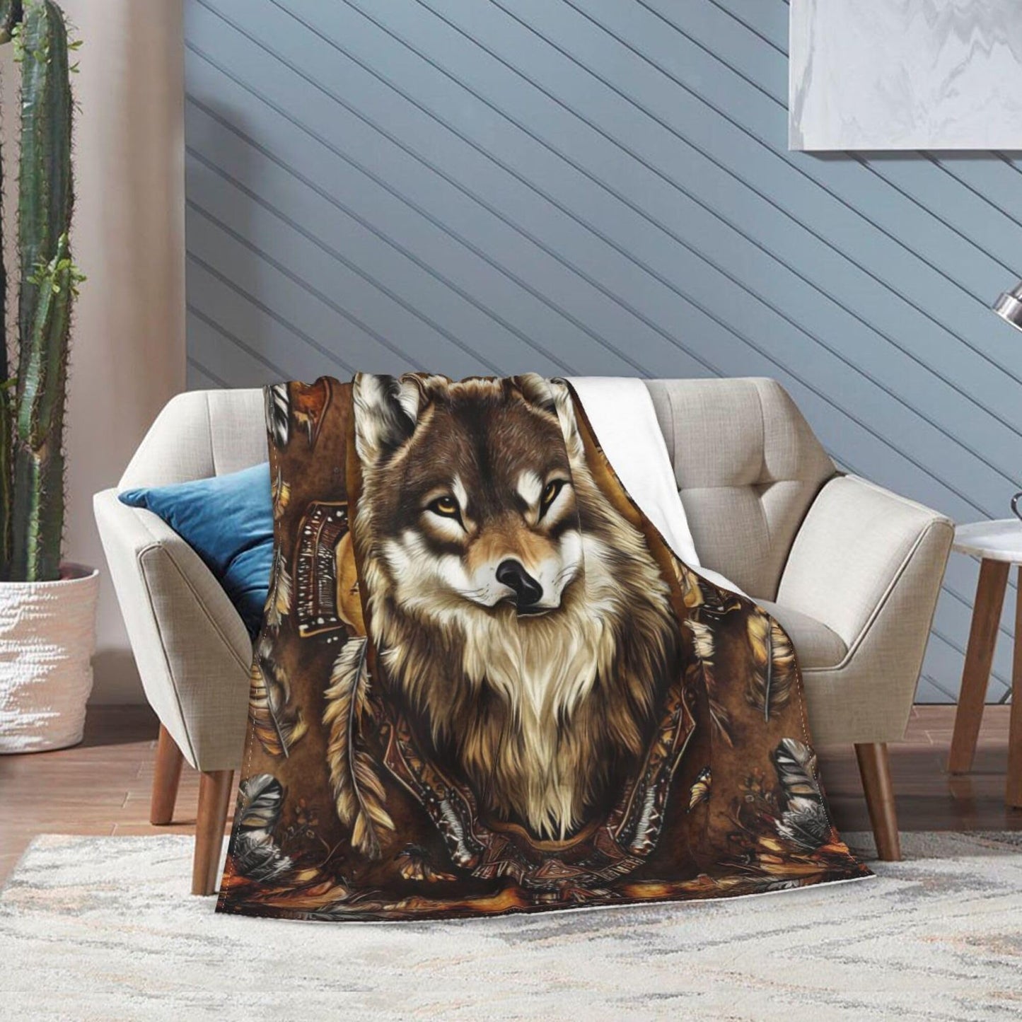Indian Wolf Blanket Wolf Fleece Throw Blanket Super Soft Fuzzy Plush Cozy Warm Wolves Decor Stuffed Bedding Blankets Gift for Boys Girls Men Women Kids & Adult 50"x40"