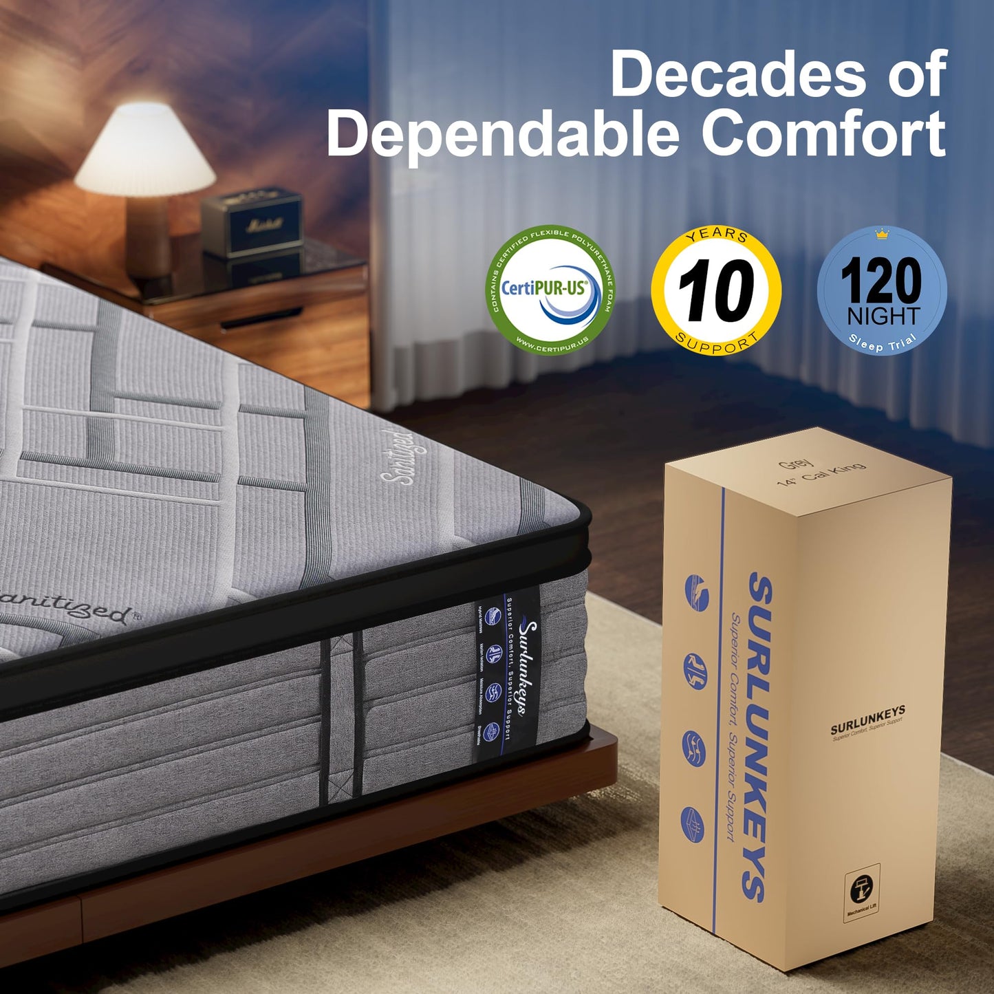 SURLUNKEYS Medium Firm Hybrid Mattress - 14 Inch King Size Mattress Gel Memory Foam & Pocket Coils for Cooling Sleep Back Support Edge Reinforcement