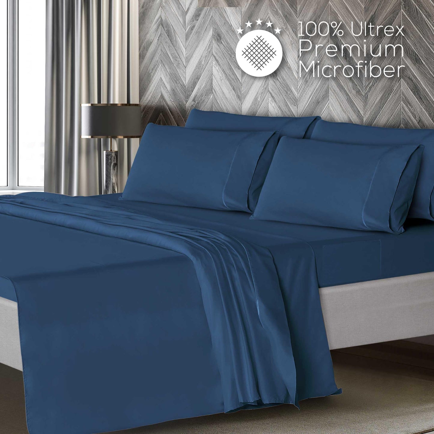 Mueller UltraTemp 6 PC Queen Sheet Set - Ultra-Soft Luxury Series, Cooling & Breathable Hotel Luxury Bed Sheets, Deep Pocket Wrinkle-Free Oeko-TEX, Navy