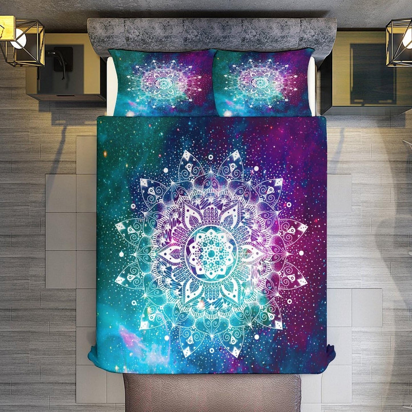 AAVEUP Hippie Comforter Set Boho Mandala Galaxy Space Indian Trippy Aesthetic Purple Blue Printed Bedding Set with 1 Comforter and 2 Pillowcases for Boys Girls Bedroom 79x90in (Without Liner)