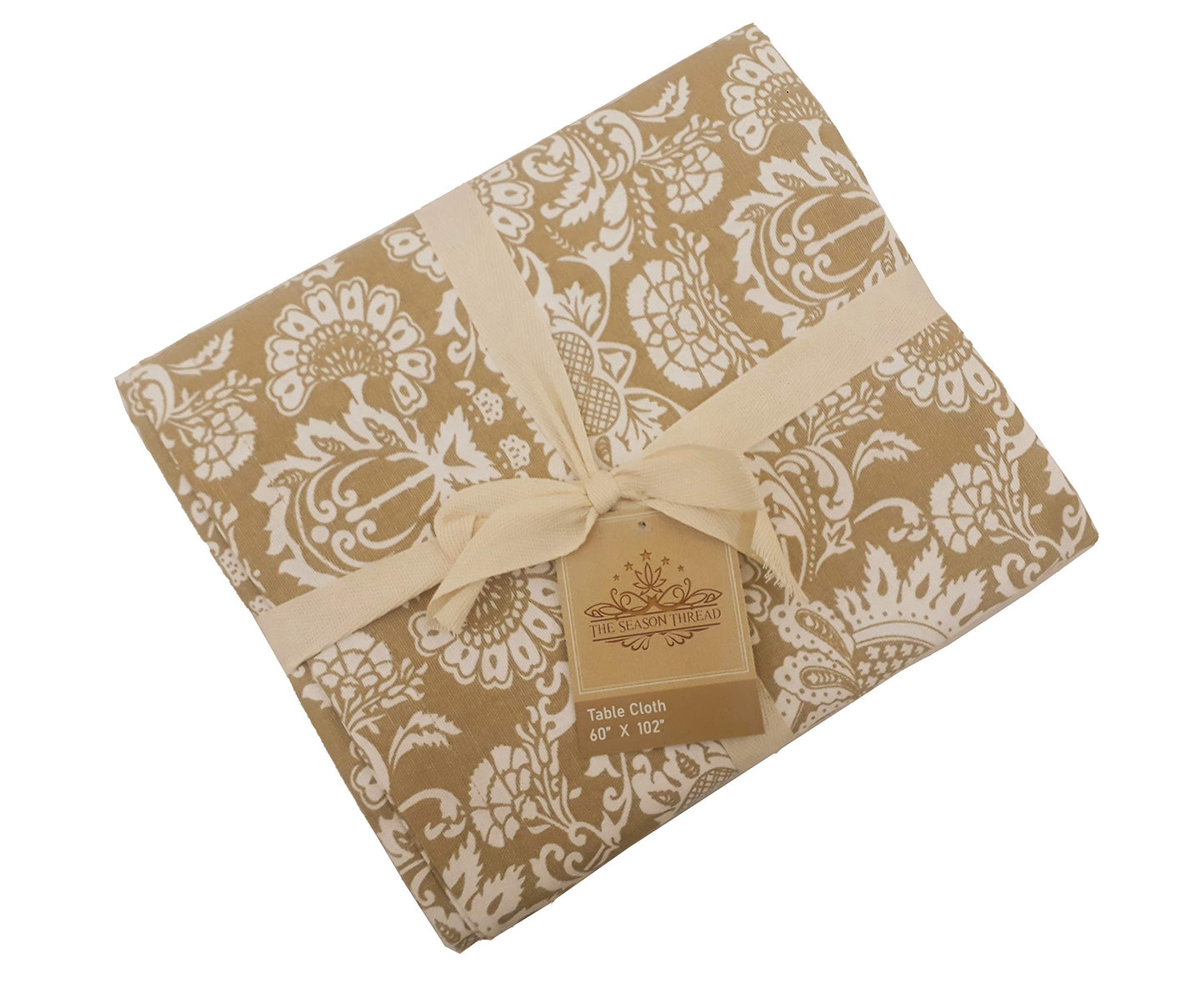 The Season Thread Table Cloth - Beige, 100% Cotton Rectangular Table Cover, Size 60x84 Inch. for Kitchen, Dining, Tabletop, Decoration, Parties, Thanks Giving, and Everyday Use.