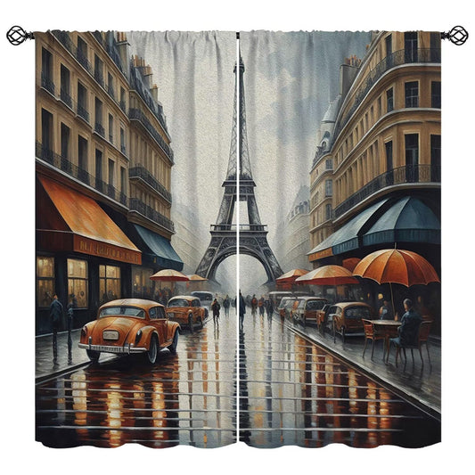 ACOOLTD Vintage Eiffel Tower Curtains Old Medieval Nostalgia Style Rainy Day Rod Pocket Blackout Window Treatment for Bedroom Living Room Home Decor Window Drapes 2 Panels 42" W X 45" L