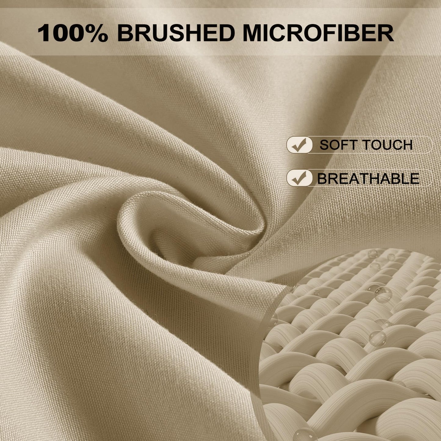 FreshCulture Queen Fitted Sheet - Hotel Quality, Ultra Soft & Breathable Brushed Microfiber, Deep Pocket, Cooling Fitted Sheets for Queen Size Bed (Beige)
