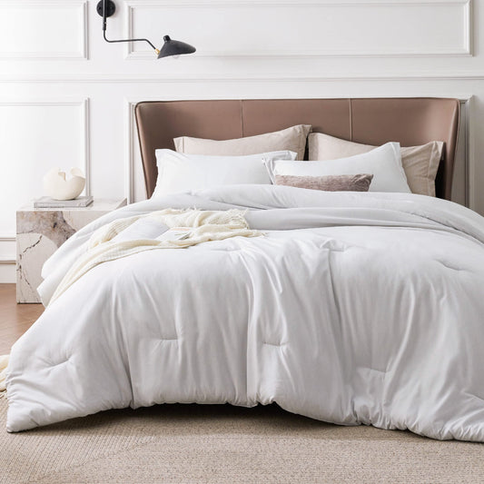 Bedsure Oversized King Comforter Set - Grayish White Soft Bedding for All Seasons, Cationic Dyed Bed Set, 3 Pieces, 1 Oversized King Size Comforter (120"x98") and 2 Pillow Shams (20"x36"+2")