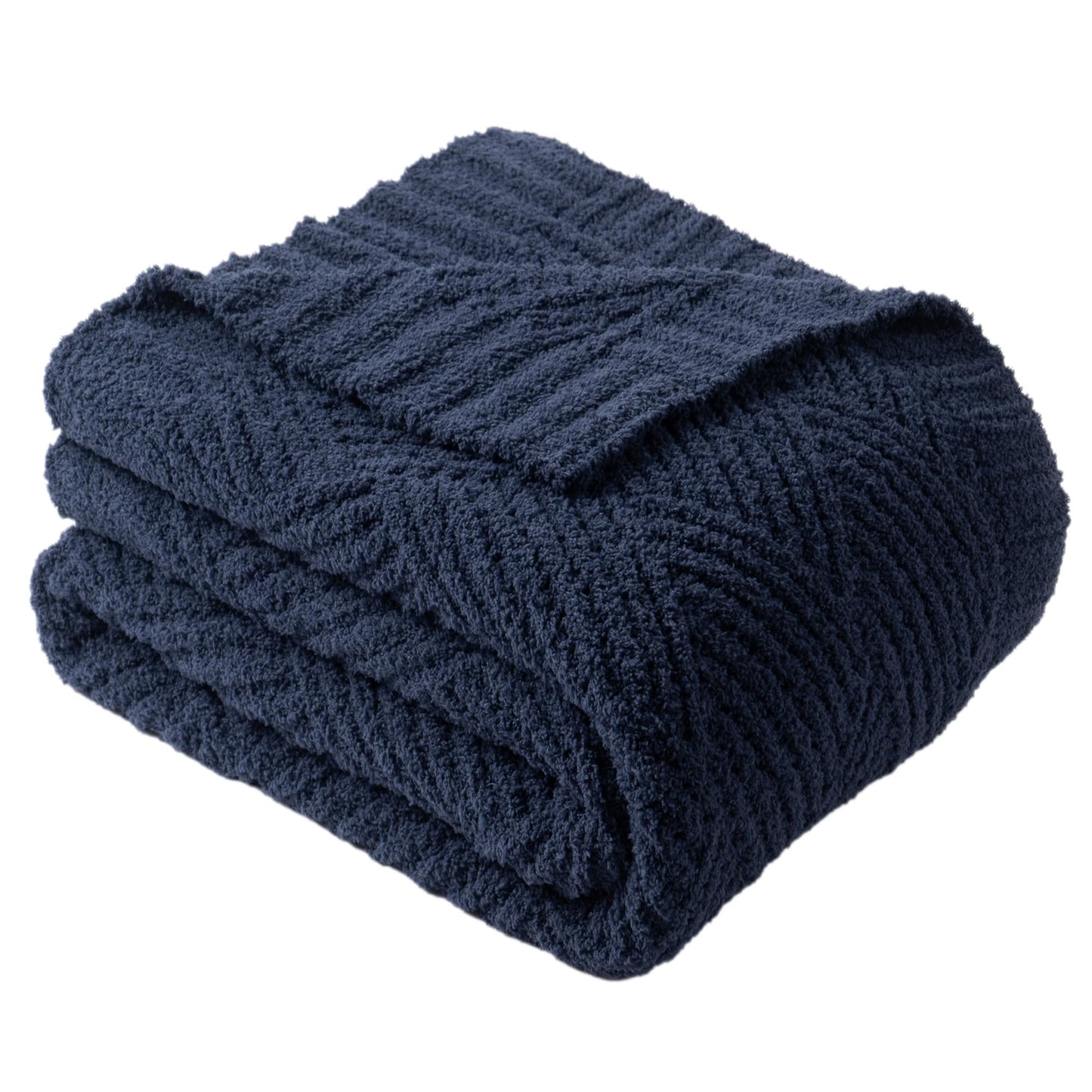 Battilo Navy Blue Chenille Throw Blanket for Couch, Soft Diamond Textured Knit Blanket, Cozy Lightweight Decorative Blankets for Sofa, 50"x60"