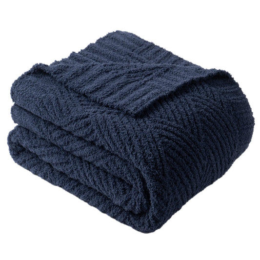 Battilo Navy Blue Chenille Throw Blanket for Couch, Soft Diamond Textured Knit Blanket, Cozy Lightweight Decorative Blankets for Sofa, 50"x60"