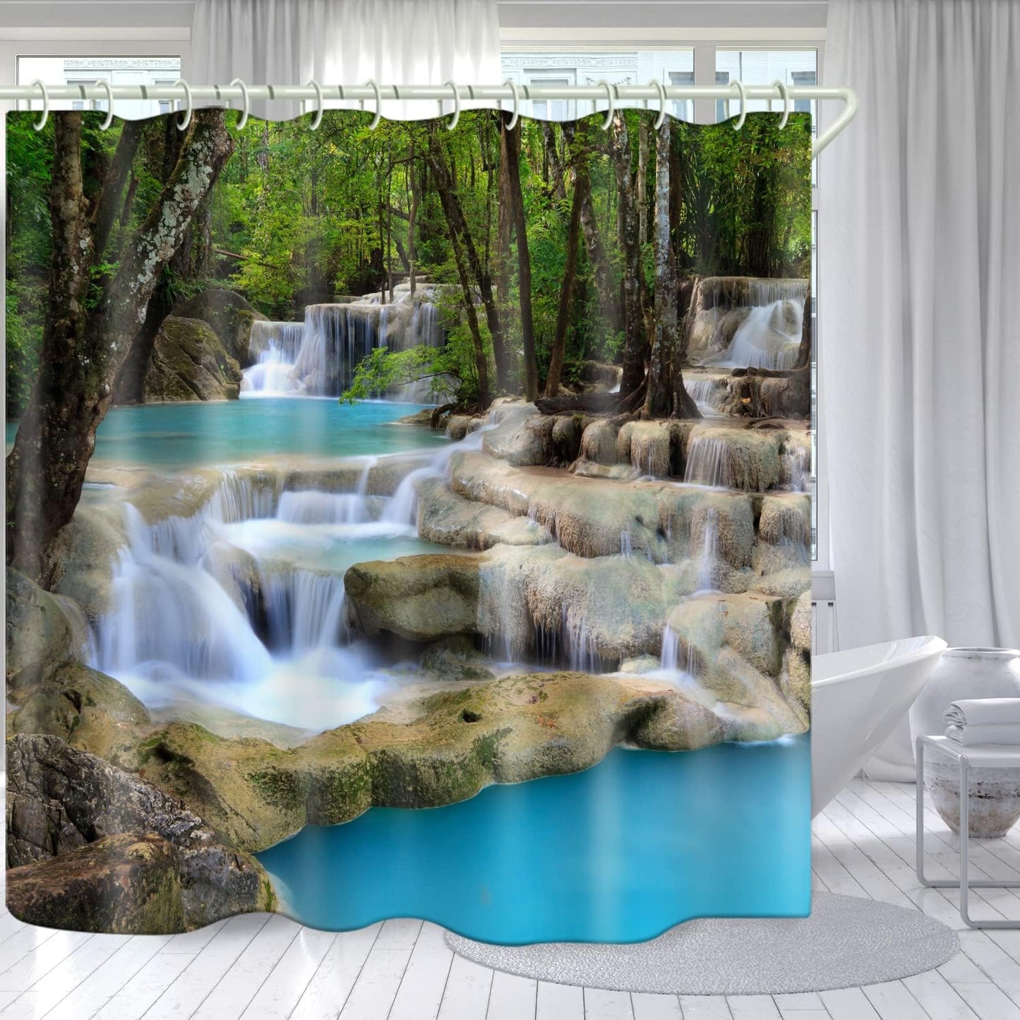 LYFANS Stream Waterfall 3D Fabric Shower Curtains for Bathroom