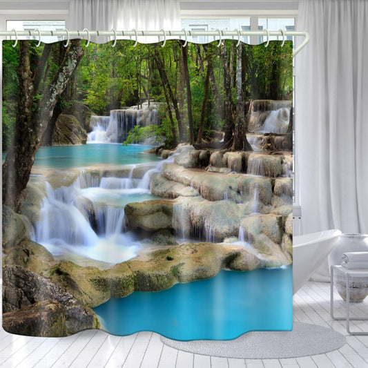 LYFANS Stream Waterfall 3D Fabric Shower Curtains for Bathroom