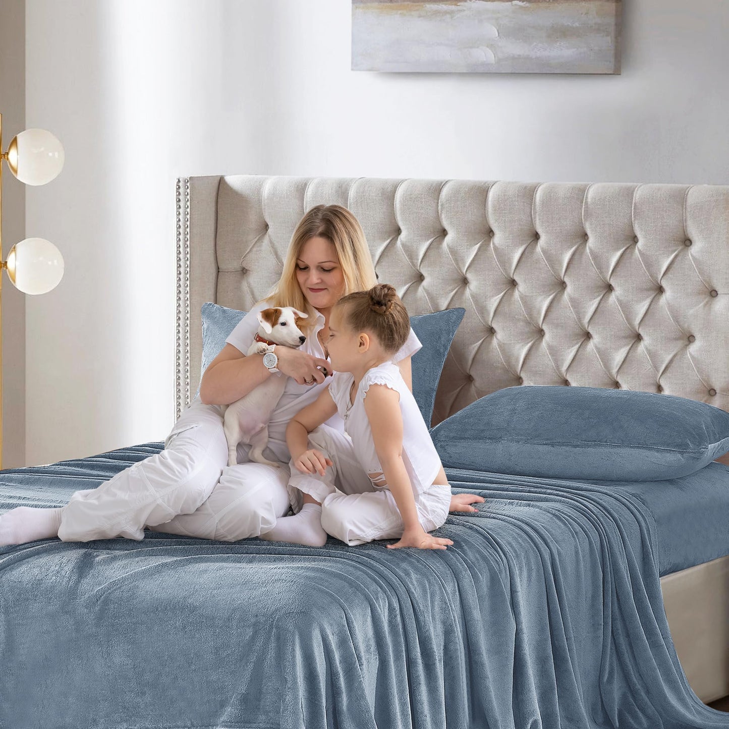 Softan Fleece Sheets Queen Size, Flannel Like Soft, Fuzzy Warm Plush Sheets, Velvet Polar Microfleece Bedding for Winter, Baby Blue