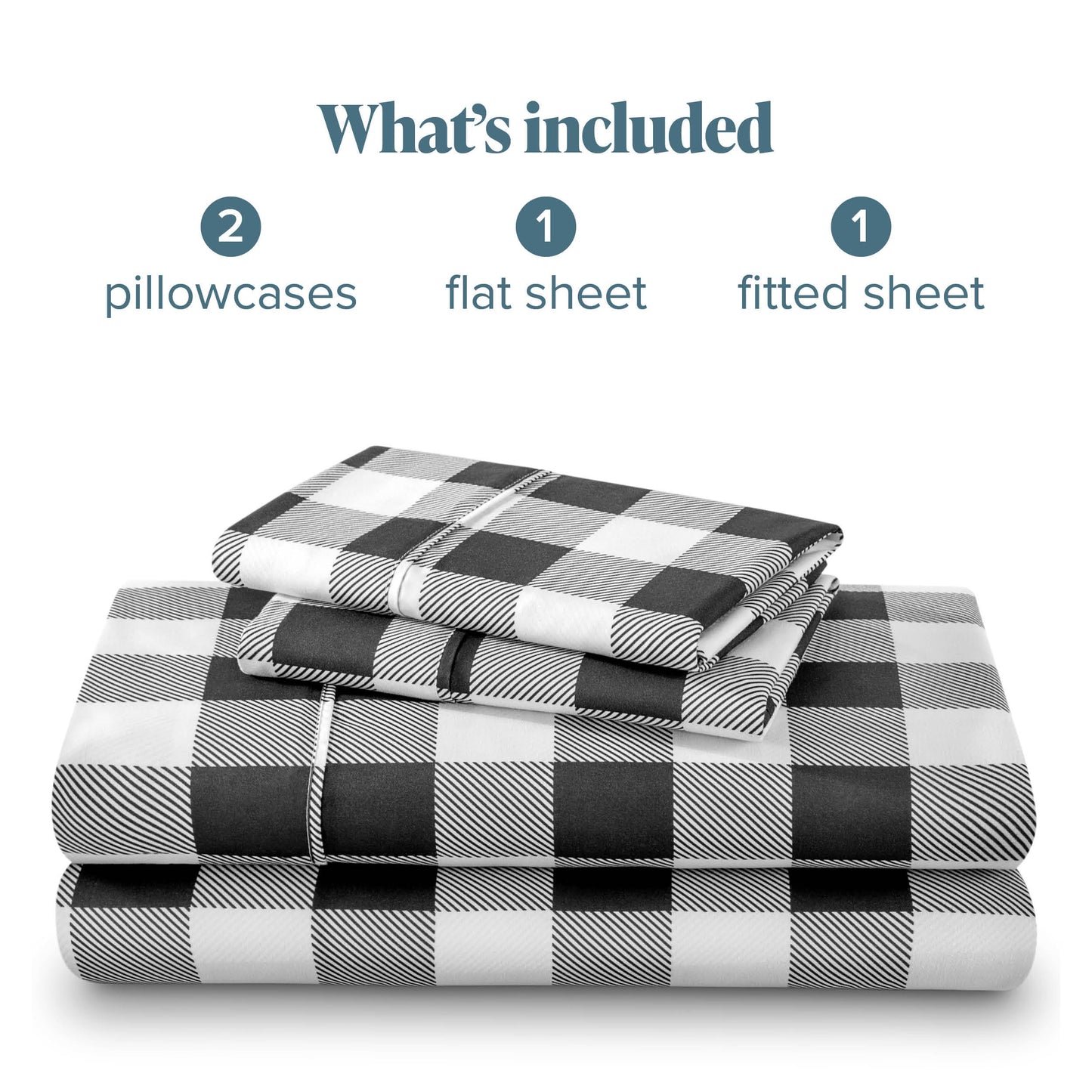 Bare Home Queen Sheet Set - Luxury 1800 Ultra-Soft Microfiber Double Brushed - Deep Pockets - Easy Fit - 4 Piece Set & Pillowcases (Queen, Buffalo Plaid - White/Black)