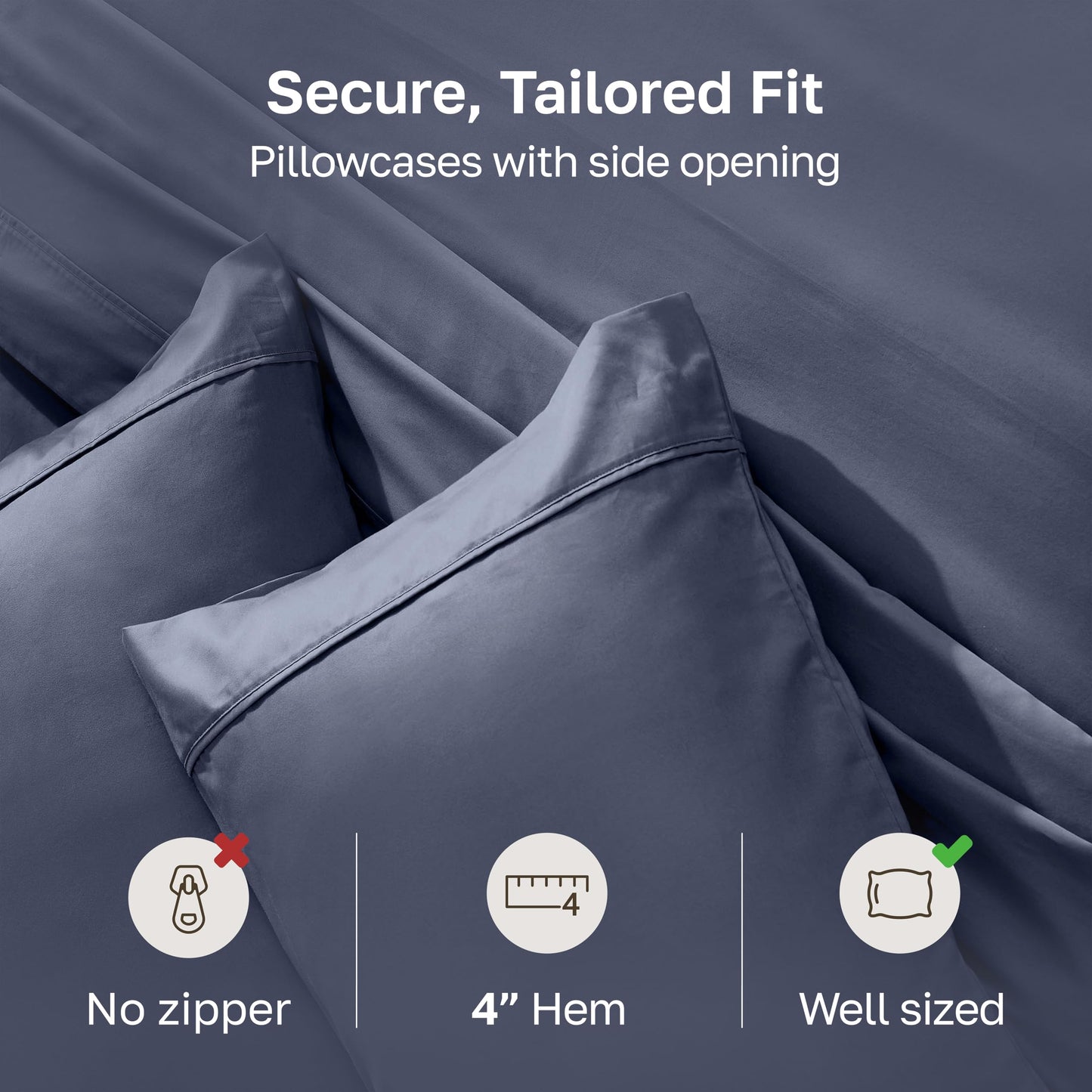 California Design Den Standard Queen Size Pillowcase Set - 400 Thread Count, 100% Cotton Sateen, Set of 2 Pillow Covers, Soft and Breathable - Indigo Dusty Blue