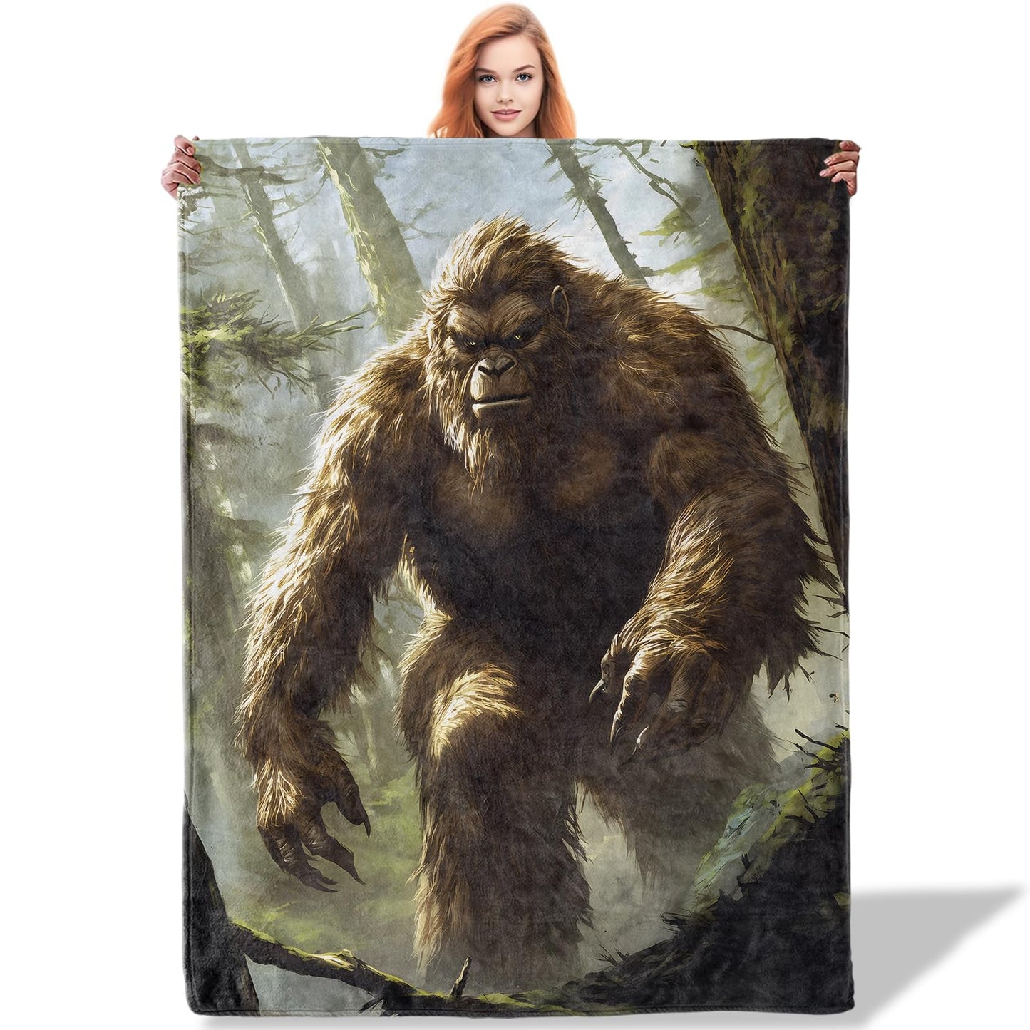 Plistiz Bigfoot Throw Blanket 50x60, Bigfoot Theme Blankets for Living Room Decor, Soft Flannel Bigfoot Gifts for Women