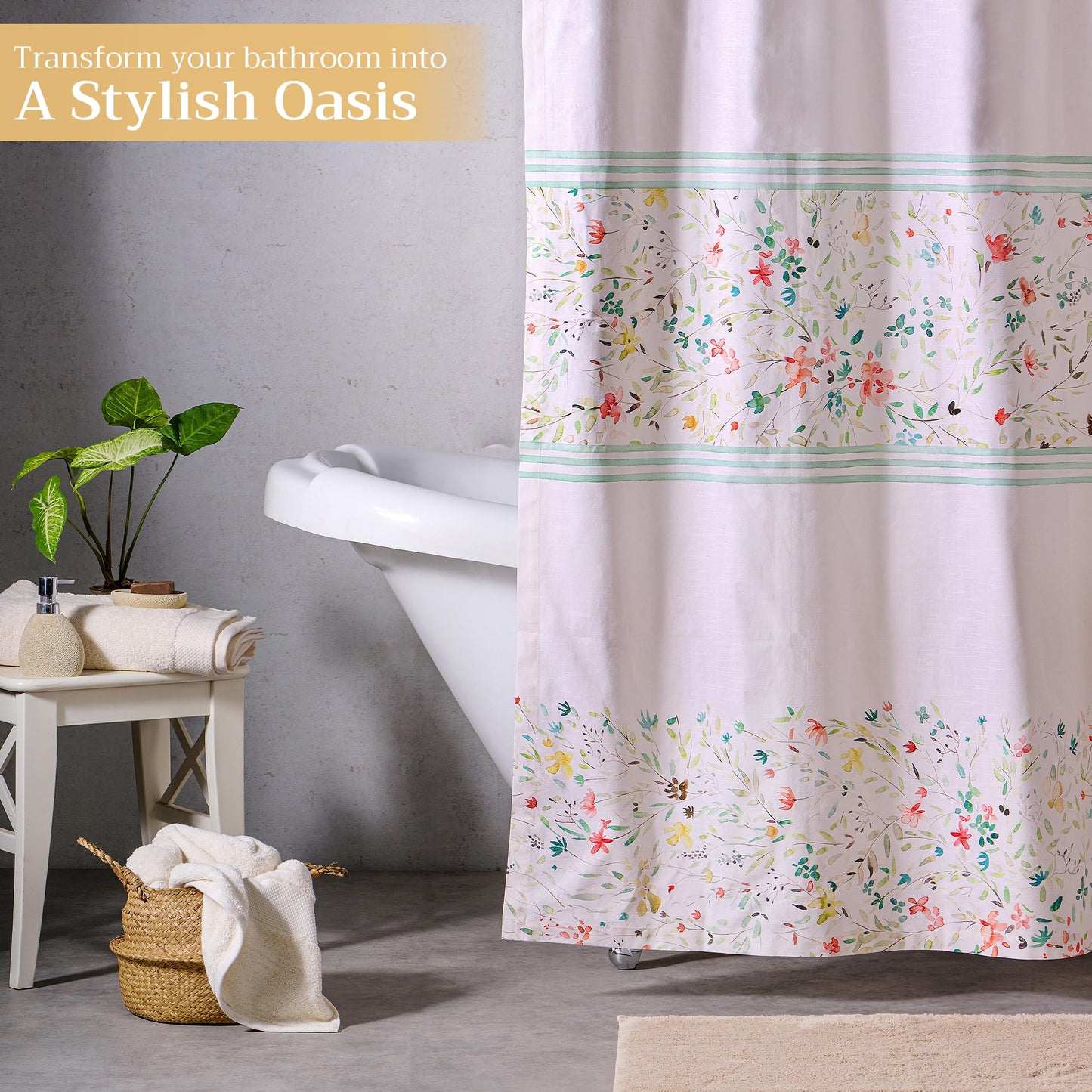 Maison d' Hermine Shower Curtain 100% Cotton One Panel 70"x72" Washable Fabric Shower Curtains for Bathroom, Easy Hanging with 12 Button Holes - Home Hotel Resort Spa Spring Summer - Colmar