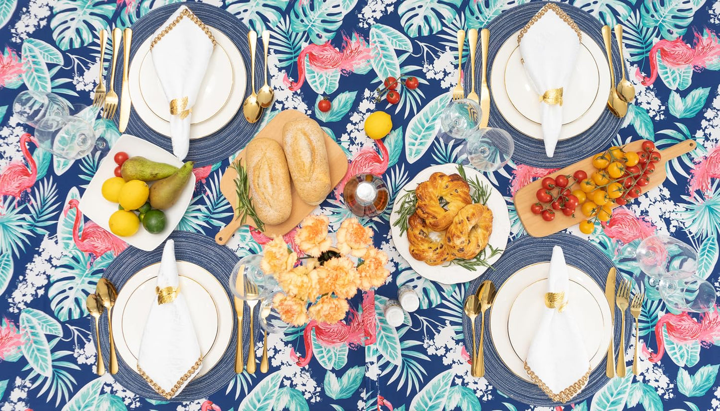 YiHomer Indoor Outdoor Tabletop for Spring Summer Decorations, Picnics and Dinner Parties - Stain and Water Resistant, Flamingo Dancing, Tablecloth, 60 x 84 Rectangle
