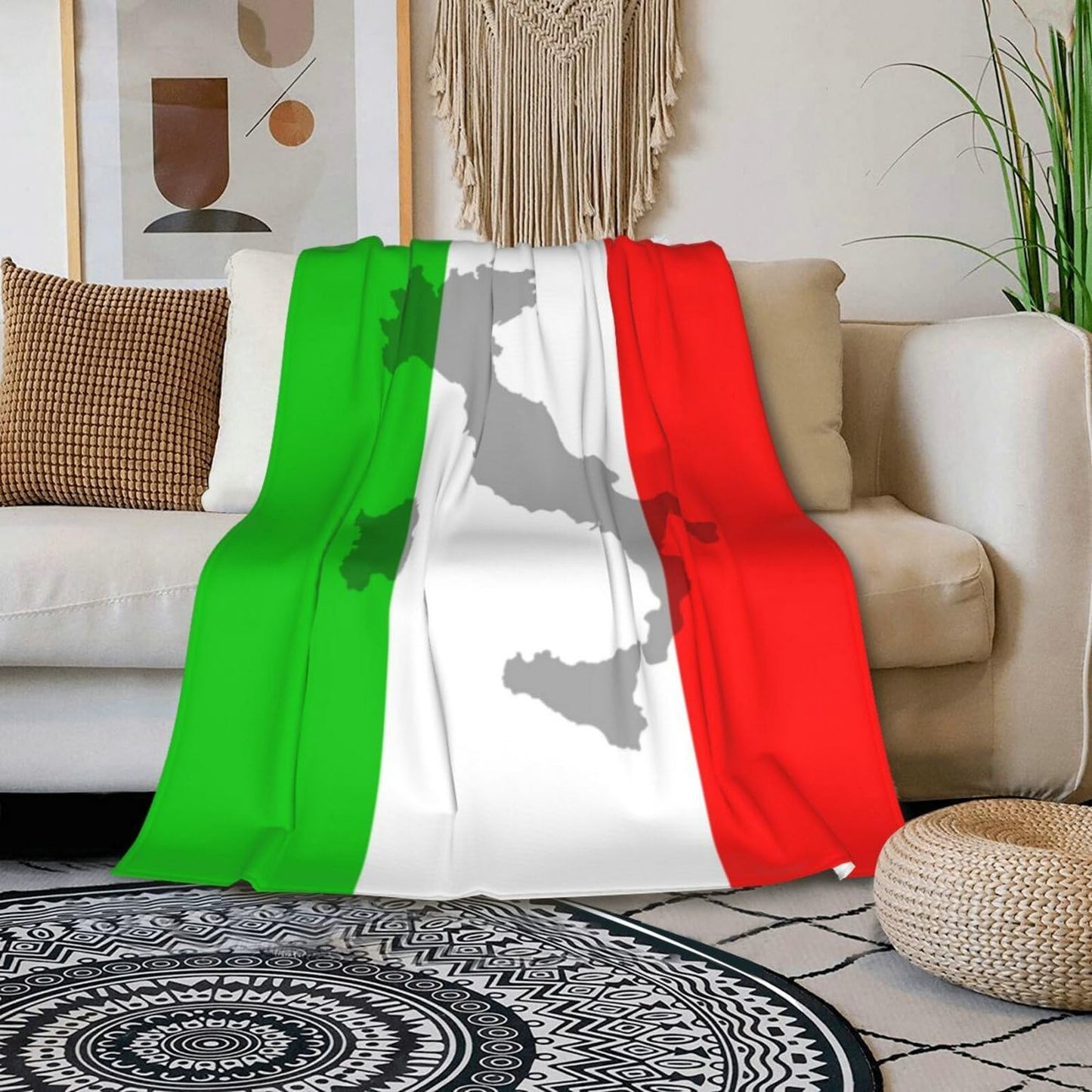 HGOD DESIGNS Italian Flag Blanket,The Contour of Italian Territory is Printed on The Flag Decor Blankets Soft Warm Throw for Women Birthday, Home Living Room Decoration 40"x50"
