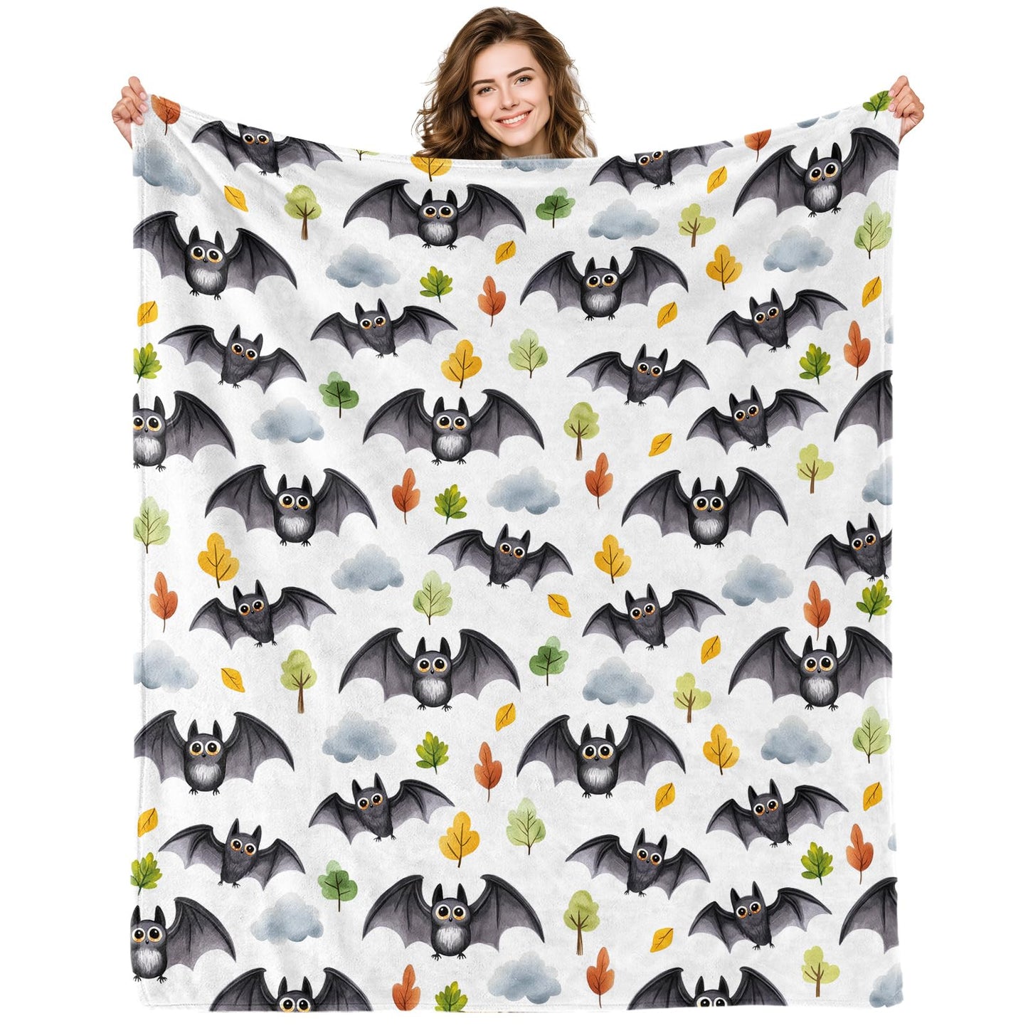Cute Bat Throw Blanket, Goth Blanket for Kids Room Decor, Soft Cozy Throw Blankets Christmas Halloween Birthday Gifts for Toddles Teens Couch Bed Sofa 60" X 50"