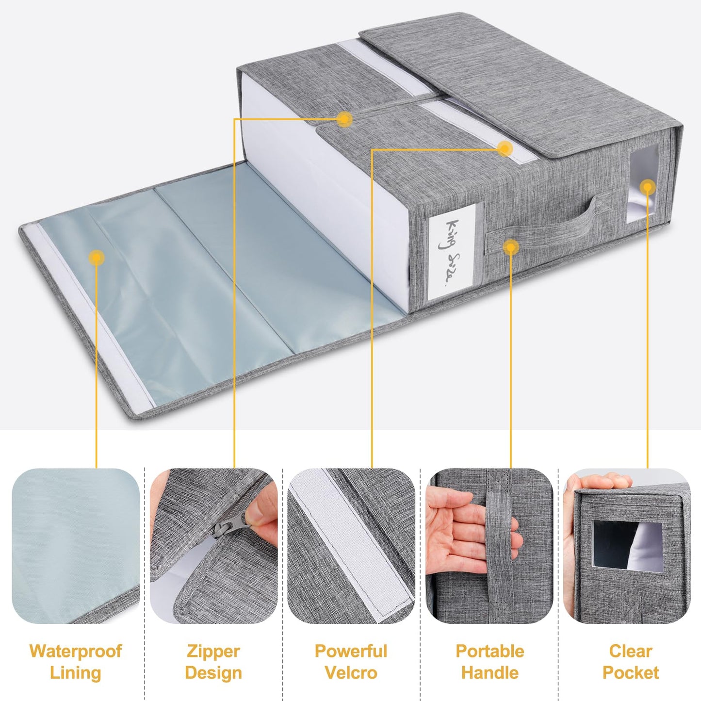 4 Pack Foldable Sheet Organizers for Linen Closet - Twin/Full Size Duvet Cover Set, Grey