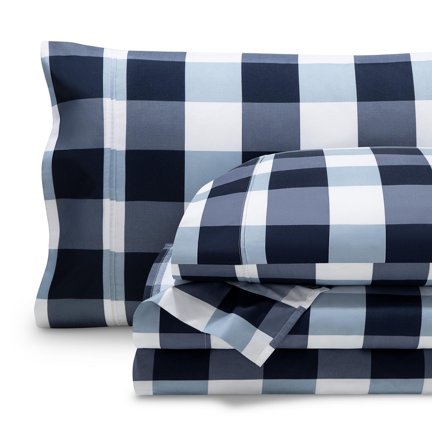 Bare Home Queen Sheet Set - Luxury 1800 Ultra-Soft Microfiber Double Brushed - Deep Pockets - Easy Fit - 4 Piece Set - Bedding Sheets & Pillowcases (Queen, Gingham Blue)