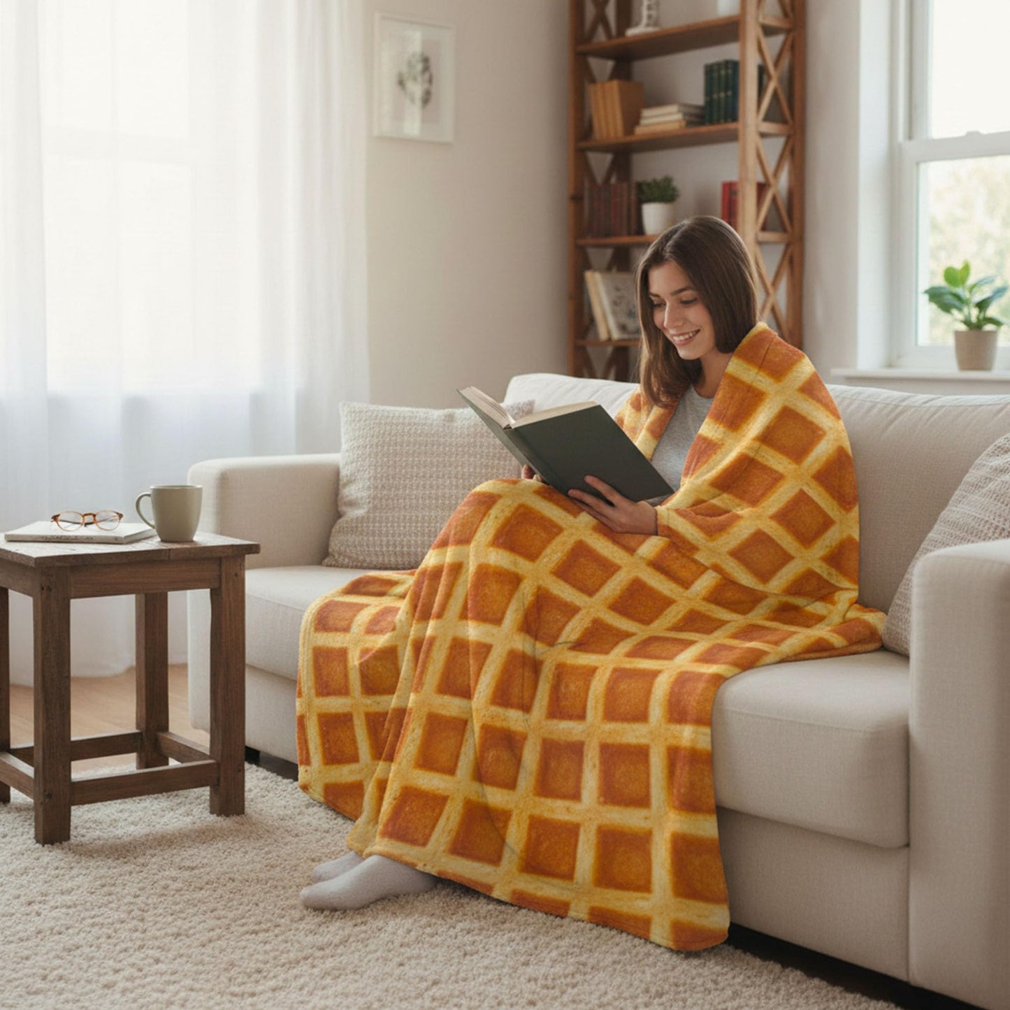 Lifeella Realistic Waffle Throw Blanket, Super Soft Warm Flannel Fleece Nap Food Blankets for Couch Dorm Sofa Room, Funny Gag Gifts for Teenage Boys and Girls, 50×60 inch