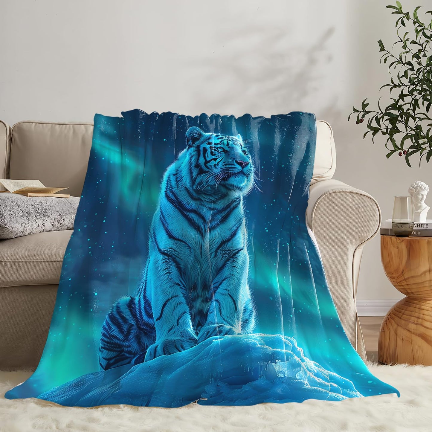 Tijuboni White Tiger Throw Blanket Tiger Gifts for Girls Boys Women Men Kids Adults Soft Flannel Fleece Blanket for Couch Sofa Bed Home Decor 40"x50"
