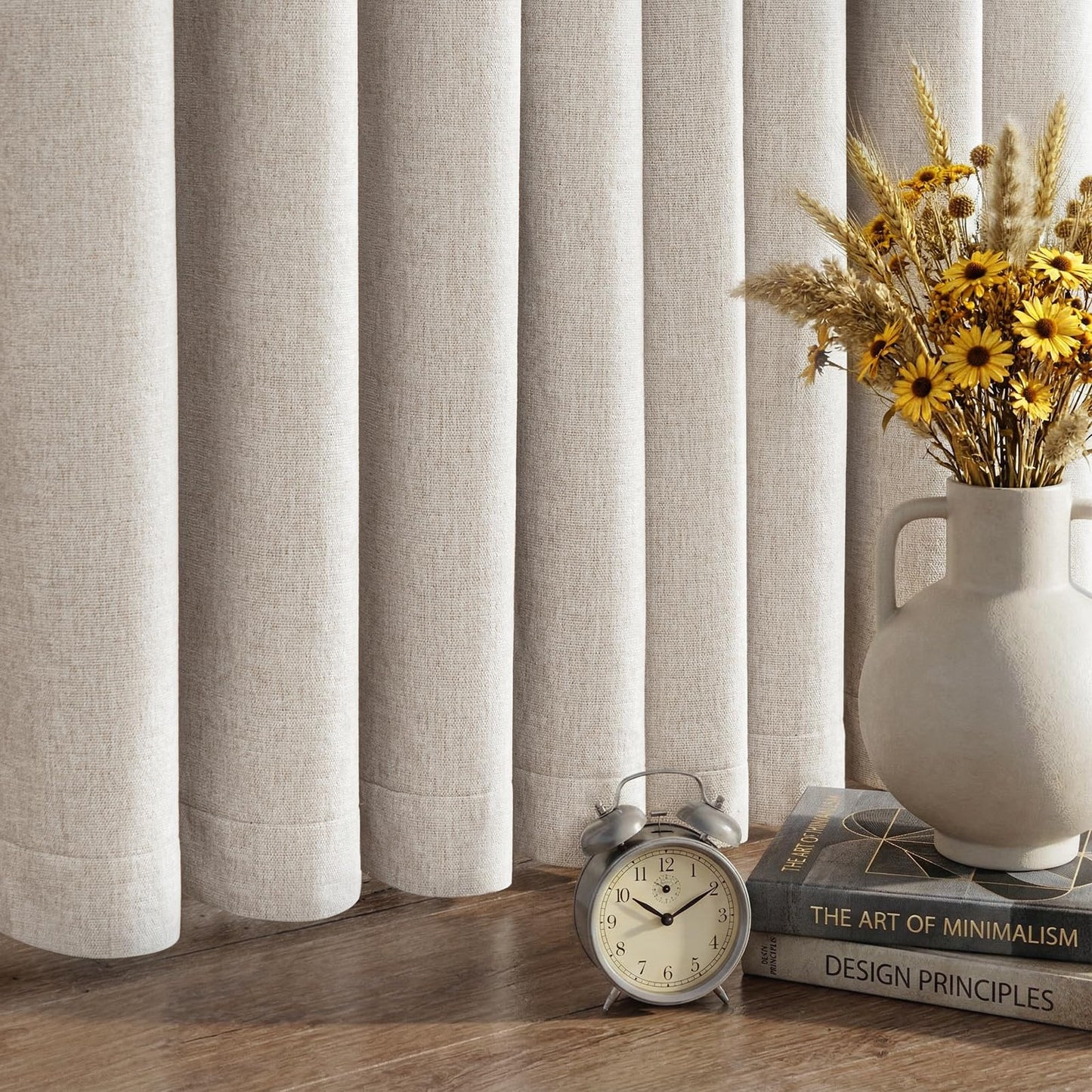 HushLoom 100% Blackout Curtains for Bedroom, Luxury Chenille Thermal Insulated Drapes for Living Room, Energy Saving Room Darkening 84 Inch Long Curtains, Grommet Top, 2 Panels, 52" W x 84" L, Beige