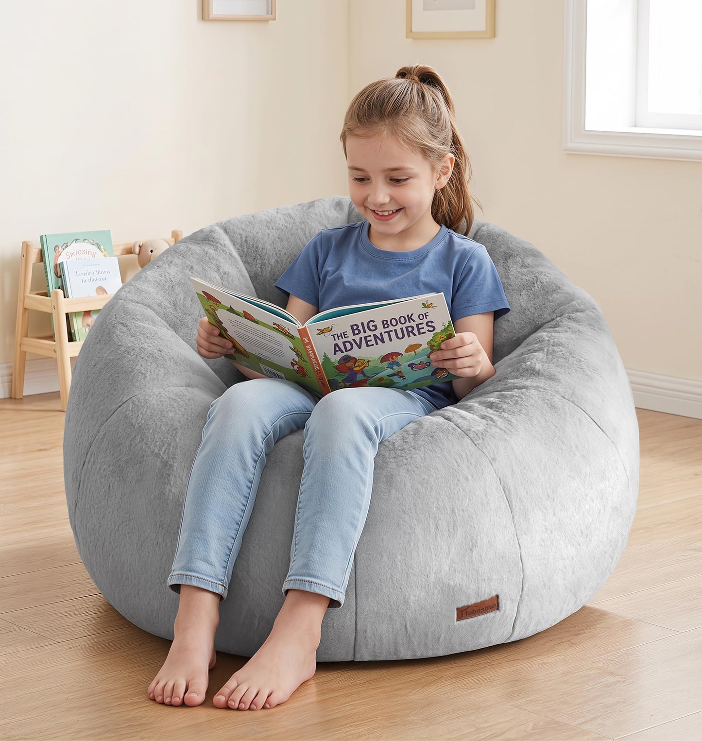 Hobestluk Bean Bag Chair for Teens Beanbag with Donut Shape Small Bean Bag Chair with Portable Handle Kids Bean Bag Couch for Living Room Bedroom Playroom (Grey, Large)