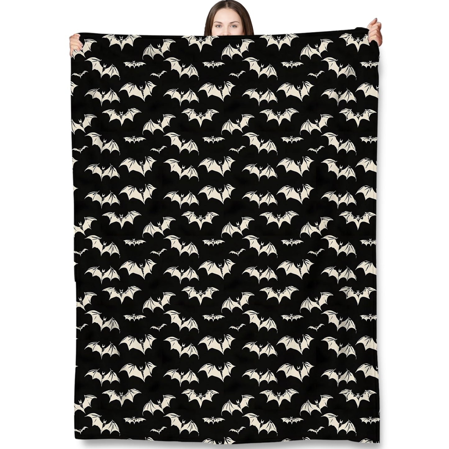 Turamurra Bat Throw Blanket Gifts for Kids Women, Black Gothic Flying Bats Blankets for Couch, Bedroom, Living Room Decor, Fuzzy Warm Flannel Plush 50"x60"