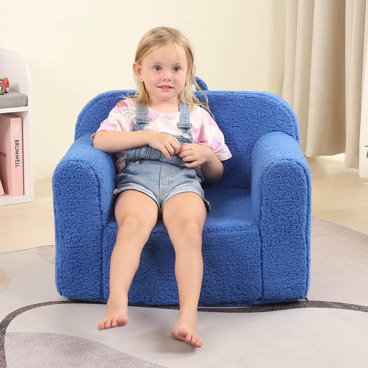 MOMCAYWEX Kids Snuggly-Soft Sherpa Chair, Cuddly Toddler Foam Chair for Boys and Girls, Sky Blue