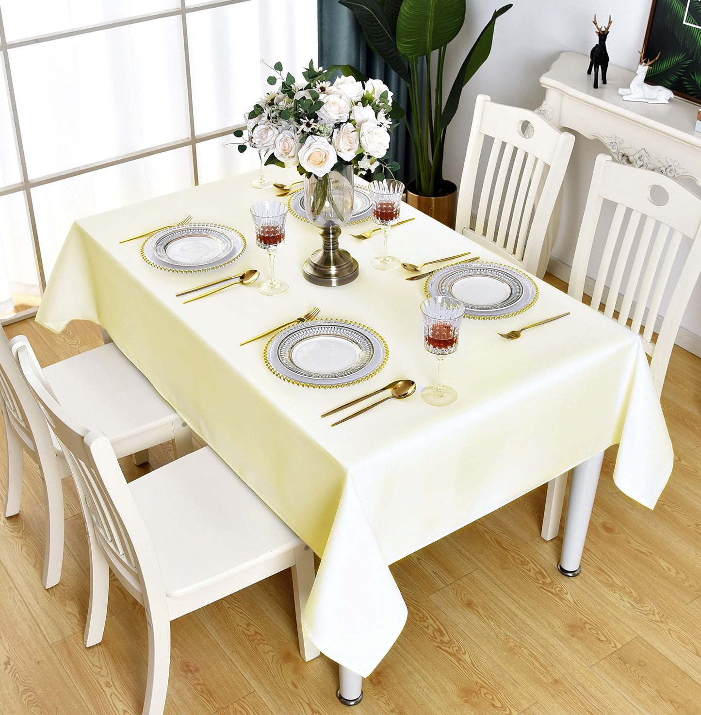 KAIPHO Cream Rectangle Tablecloth Waterproof Stain Resistant Wrinkle Free Table Cloth 210GSM Polyester Wipeable Table Cover for Party, Banquet, Indoor and Outdoor- Rectangular/Oblong, 52 x 70 inch