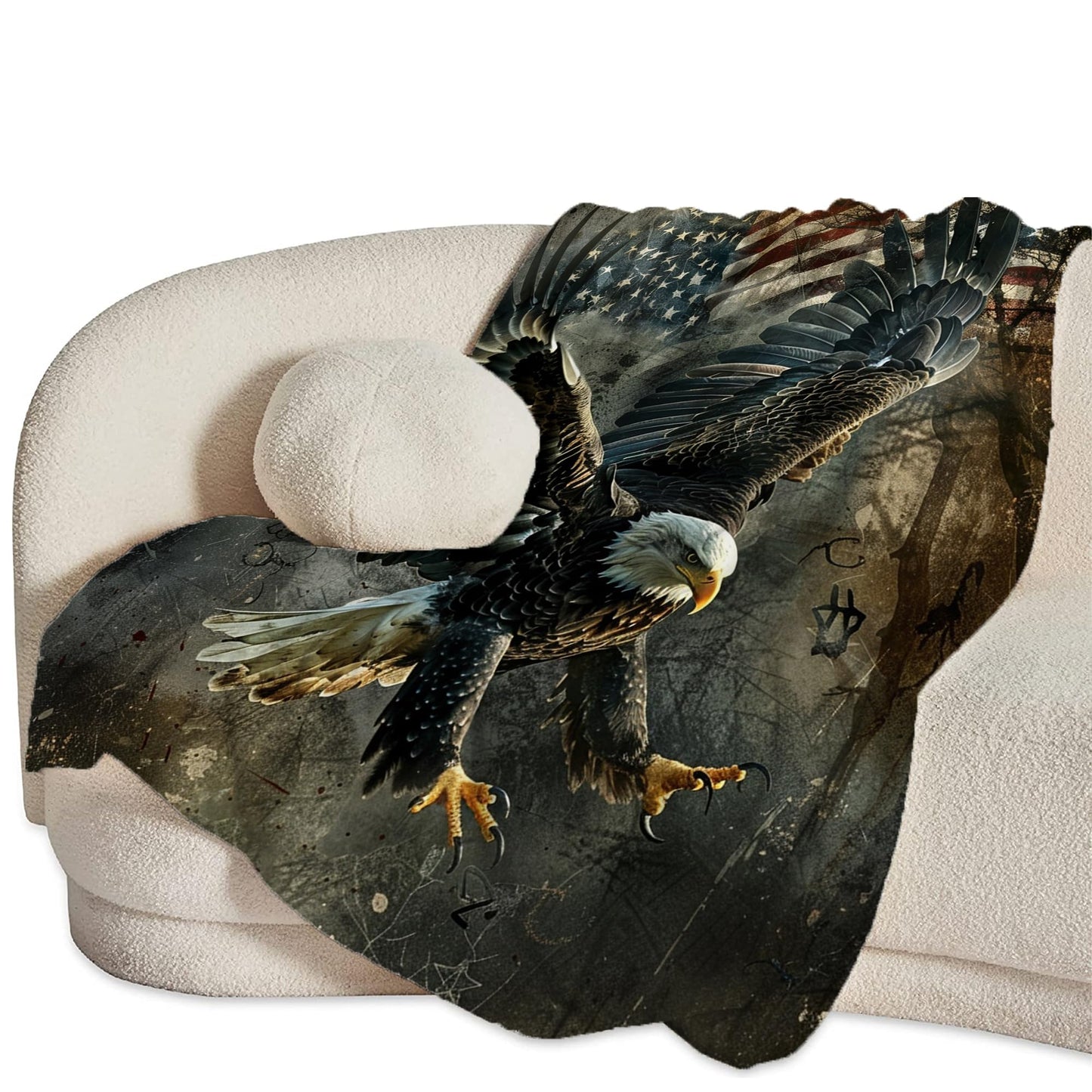 American Eagle Bald Eagle Throw Blanket - Soft, Warm & Cozy Fleece for Couch, Sofa, Bed - 50"x40" - Flag Pattern - Unisex Adults & Kids