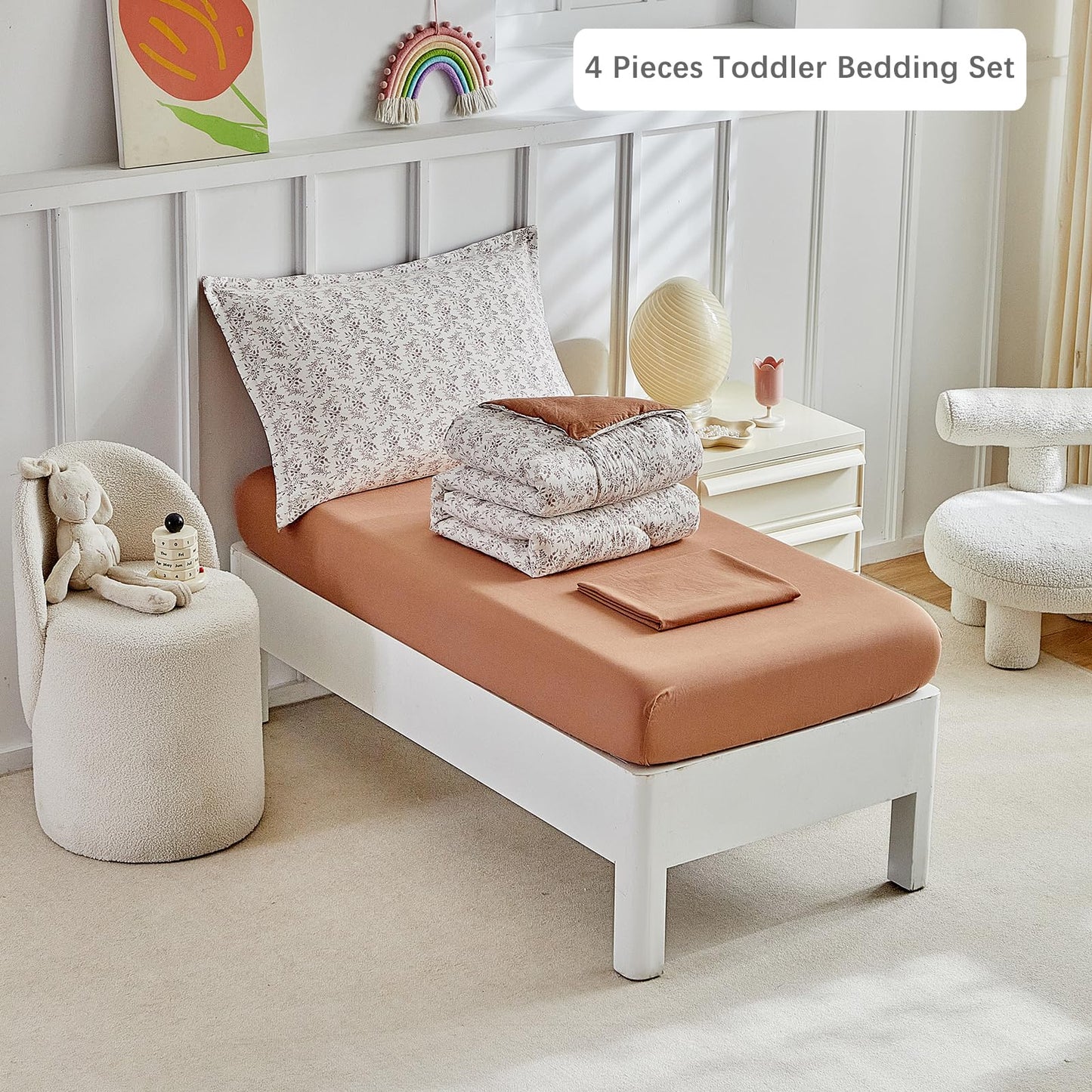 DuShow Toddler Bedding Set for Girls and Boys,4 Piece Bed-in-a-Bag Toddler Comforter Sets,Tan Leaf Crib Bedding Sheets Set,Include Quilt Comforter,Flat Sheet,Fitted Sheet,Pillowcase