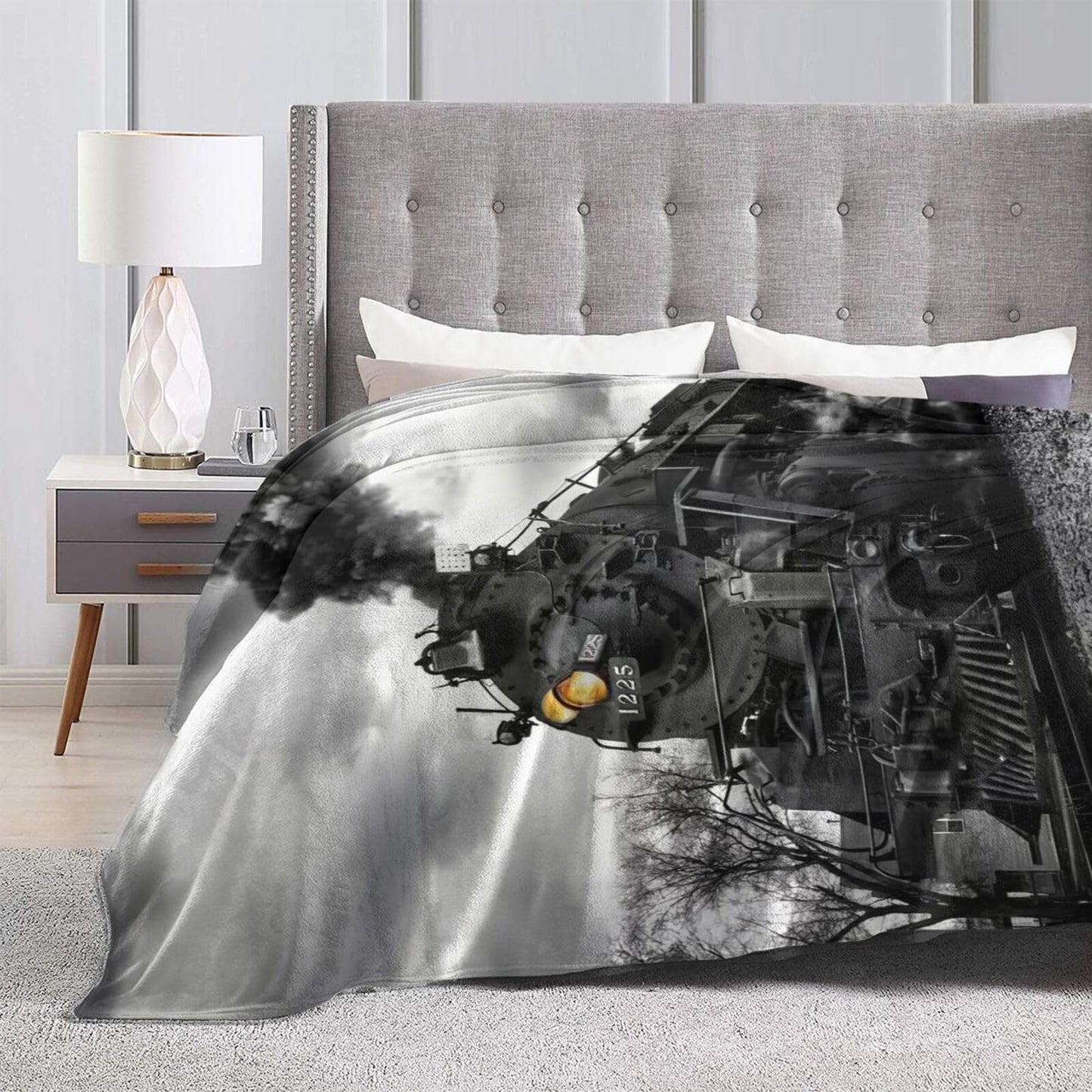 Ngzhyad Steam Train Blanket Warm Cozy Flannel Fleece Throw Blankets Gifts for Car Sofa Couch Bed Decorative 80"X60"