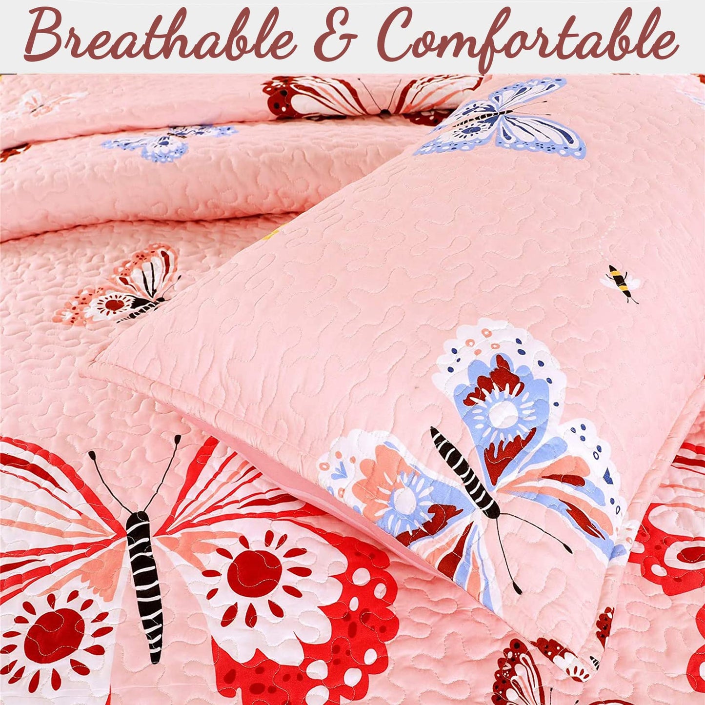 Cozy Line Home Fashions Pink Microfiber Reversible Girls Coverlet Bedspread Quilt Set, Bedspread, Coverlet (Butterflies, Twin - 2 Pieces)