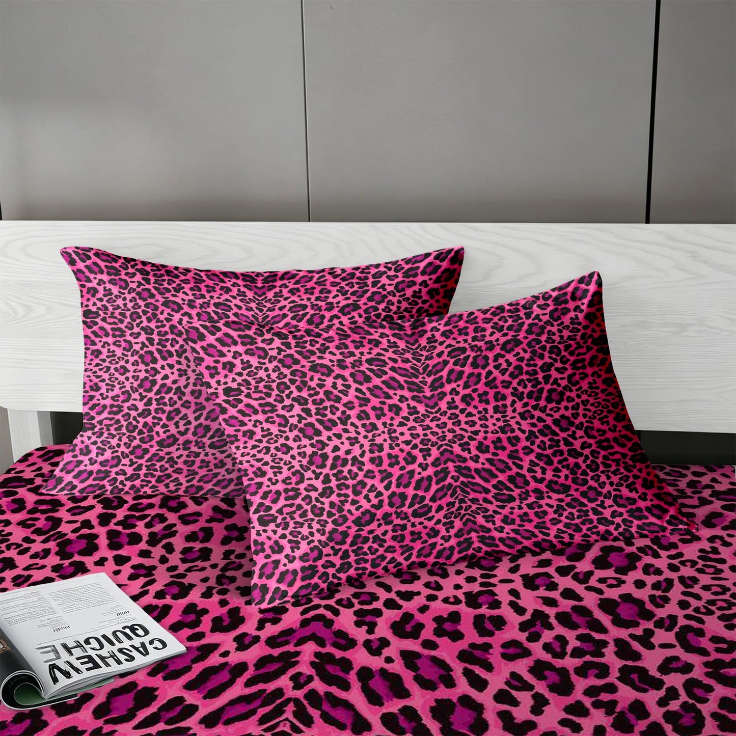 MUSOLEI Colorful Girl Fitted Sheet Set Leopard Print Sheet, 3D Rainbow Bedding Set Girls Twin Sheets 2PCS Boho 1 Fitted Sheet with 1 Pillowcase Wrinkle Free Cozy Microfiber Twin Sheets for Girls (T)