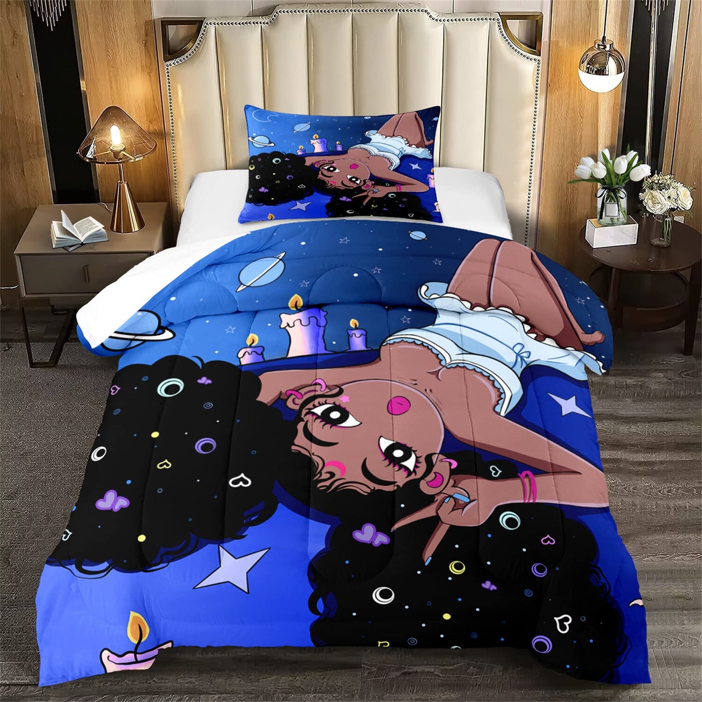 CAFCIOYG African Black Girls Comforter Set Twin African American Black Girls Bedding Set for Bedding Bedroom, All Seasons, 1 Comforter with 1 Pillowcase