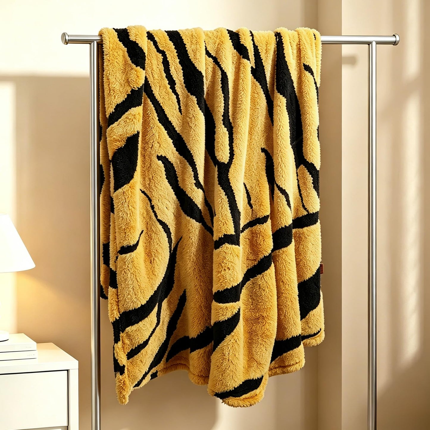 BYKOSY Zebra Printed Fleece Throw Blanket-Cozy Soft Lightweight Fuzzy Throw Blanket for Sofa, Couch, Bed & Chair,Black and Yellow, 50" x 70"