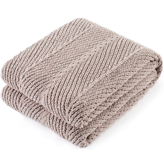 CloudDwelling Chenille Knit Throw Blanket Fluffy Fuzzy Soft Lightweight Cozy Farmhouse Chunky Knitted Throws for Couch Sofa Bed (Taupe, 50"x60")