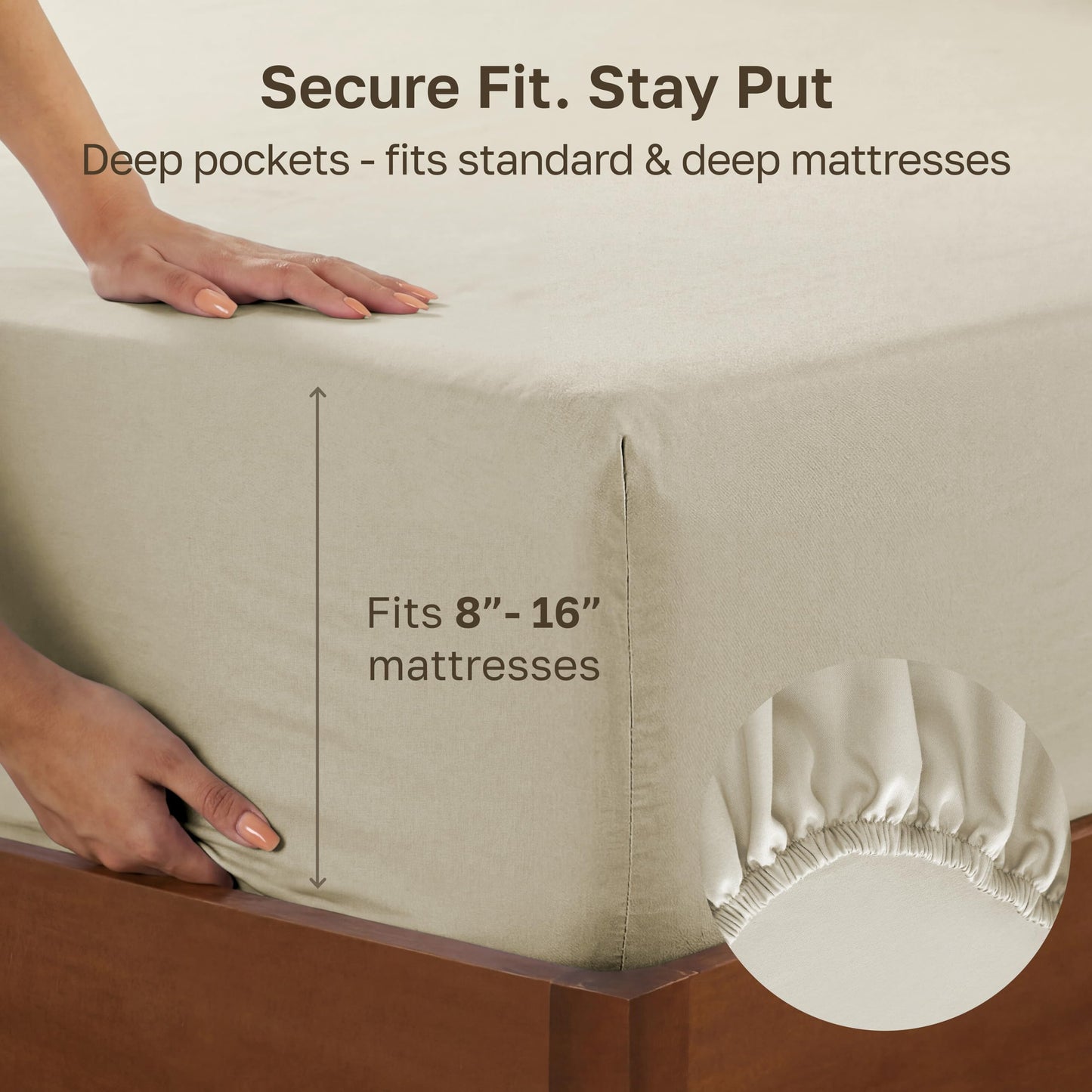 California Design Den Deep Pocket King Fitted Sheet Only, Soft 400 Thread Count Sateen, 100% Cotton King Size Fitted Sheets, No Pop-Off Elastic, 1 Piece Fitted Sheet King Size - Beige